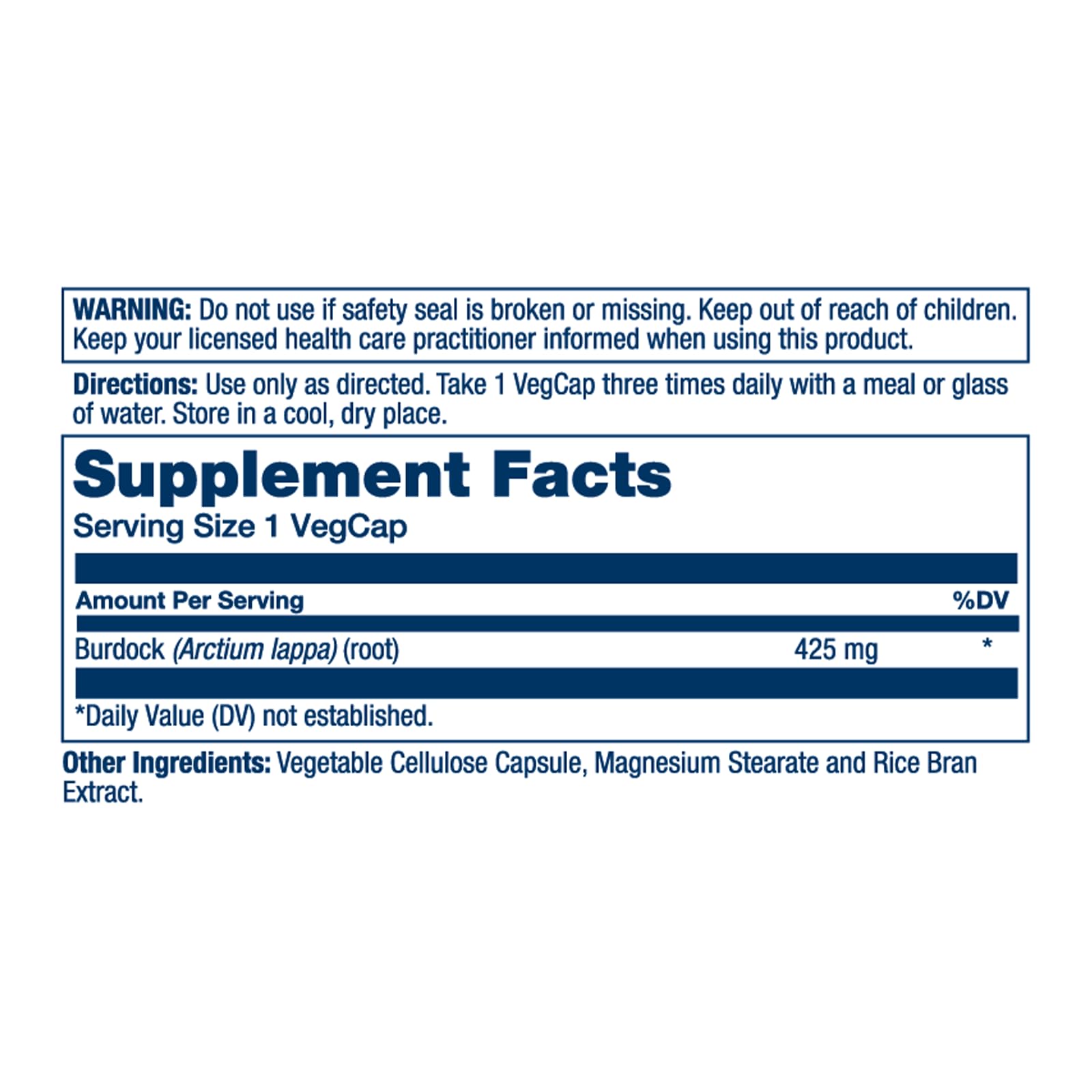 SOLARAY Burdock Root Herbal Cleanse Supplement bottle side view