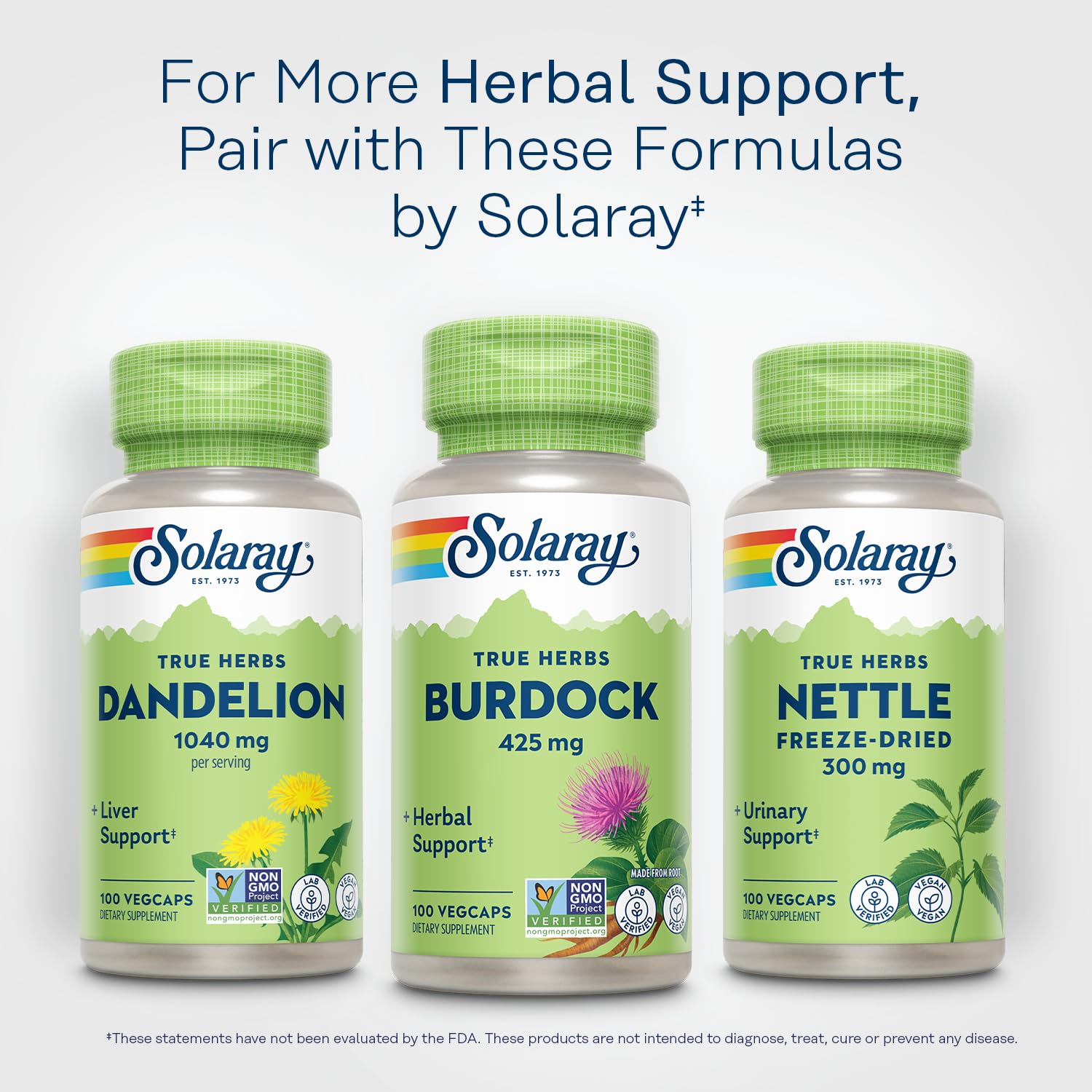 SOLARAY Burdock Root Herbal Cleanse Supplement on a wooden table