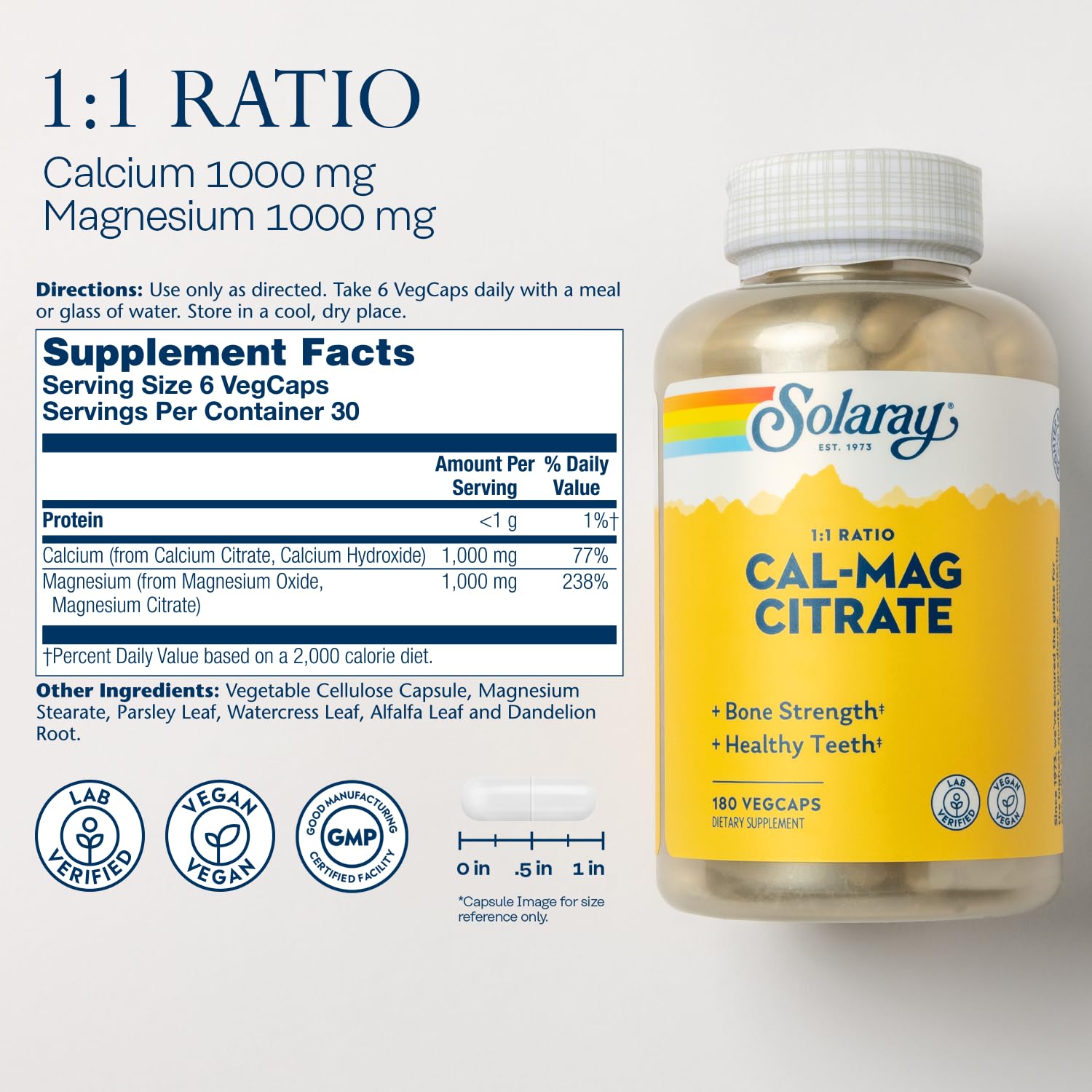 SOLARAY Cal Mag Citrate supplement capsules in bottle