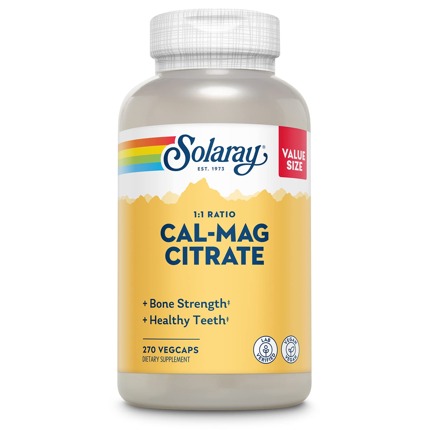 SOLARAY Cal Mag Citrate supplement front view with label