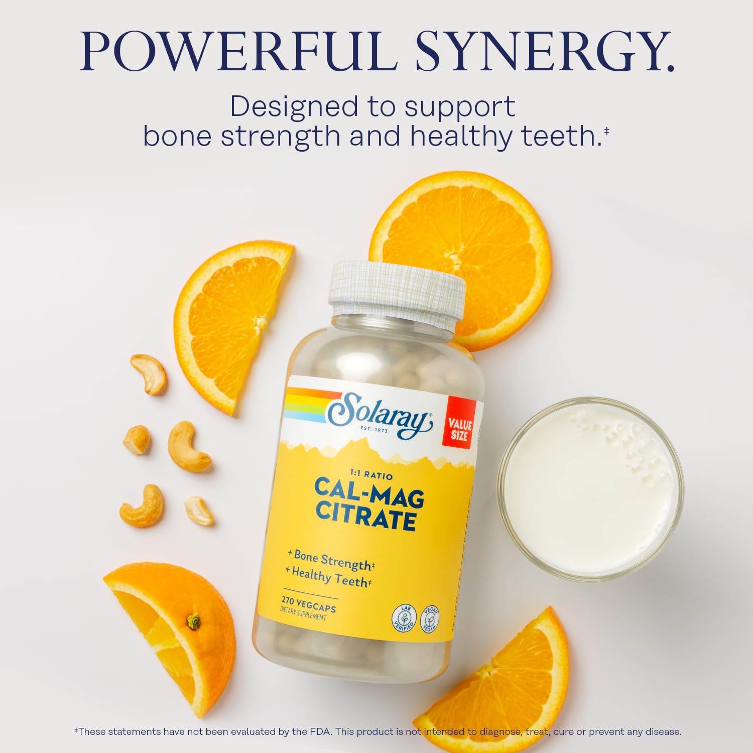 SOLARAY Cal Mag Citrate supplement side view showing capsule