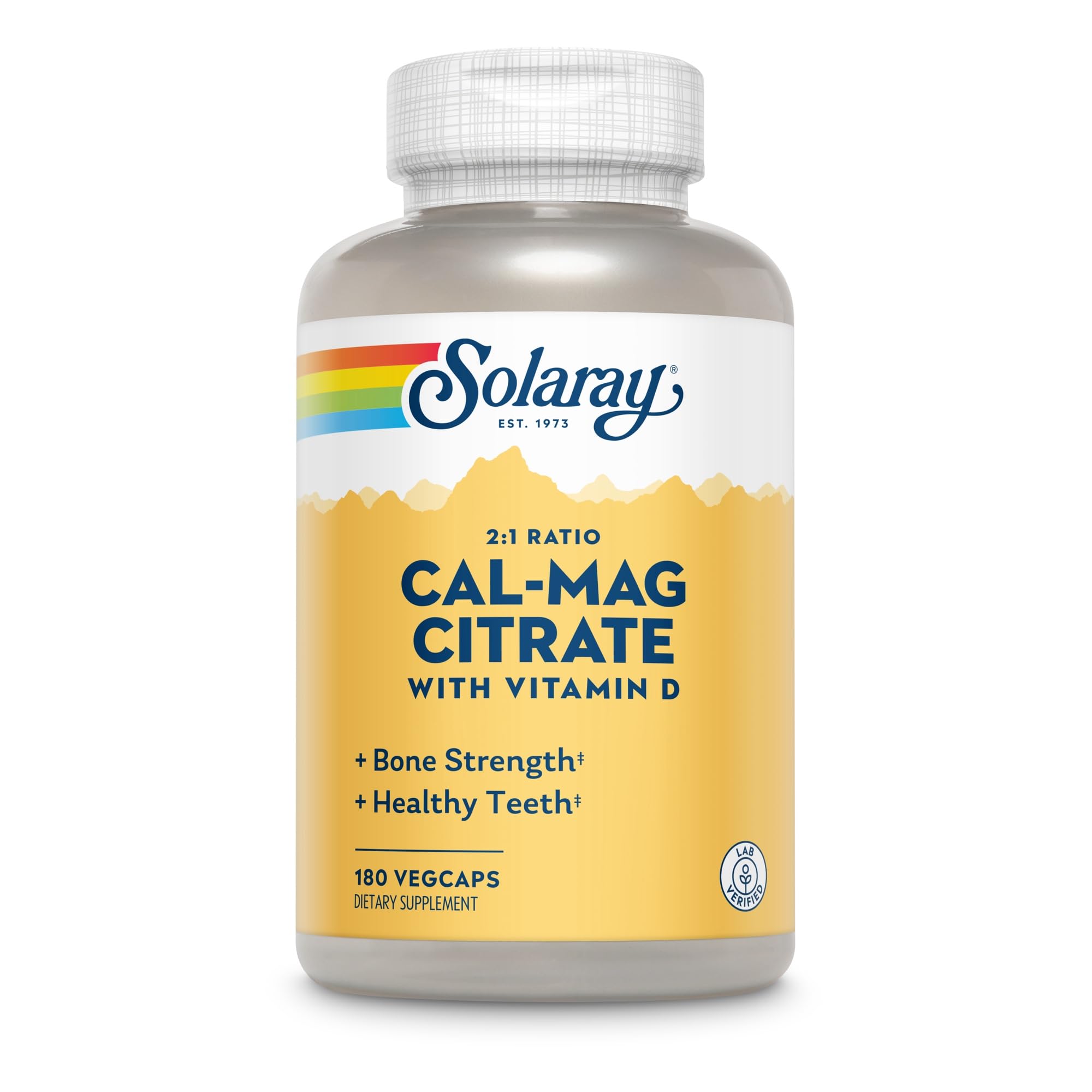 SOLARAY Cal Mag Complex capsules on a wooden surface