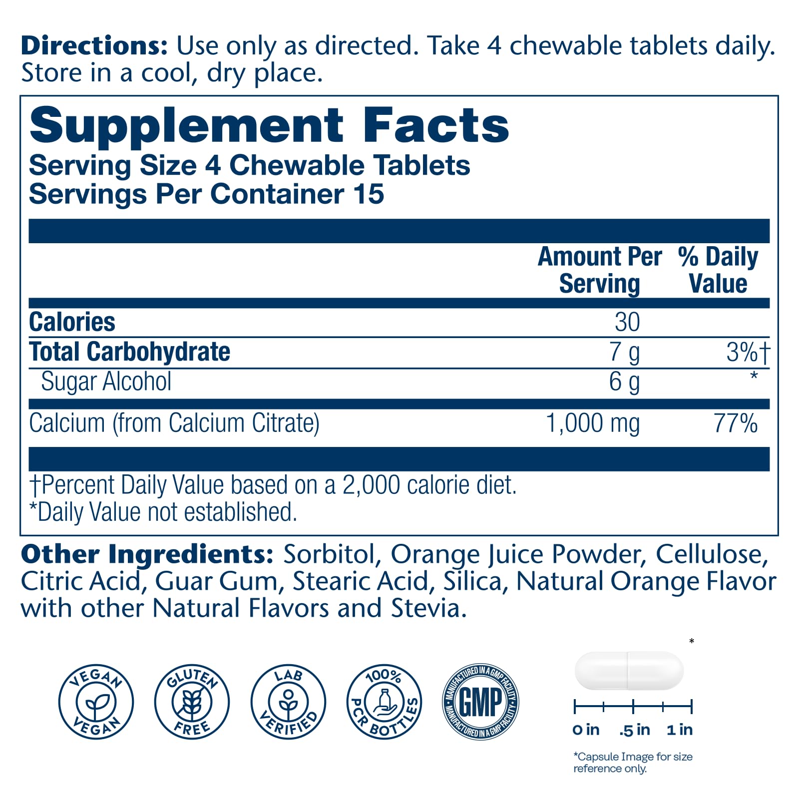 SOLARAY Calcium Citrate Chewables packaging back view