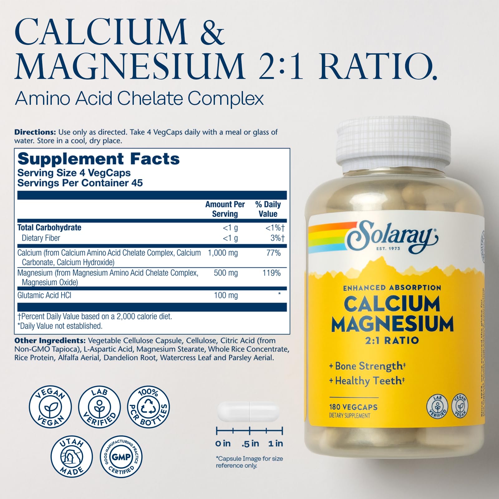 SOLARAY Calcium Magnesium Supplement side view