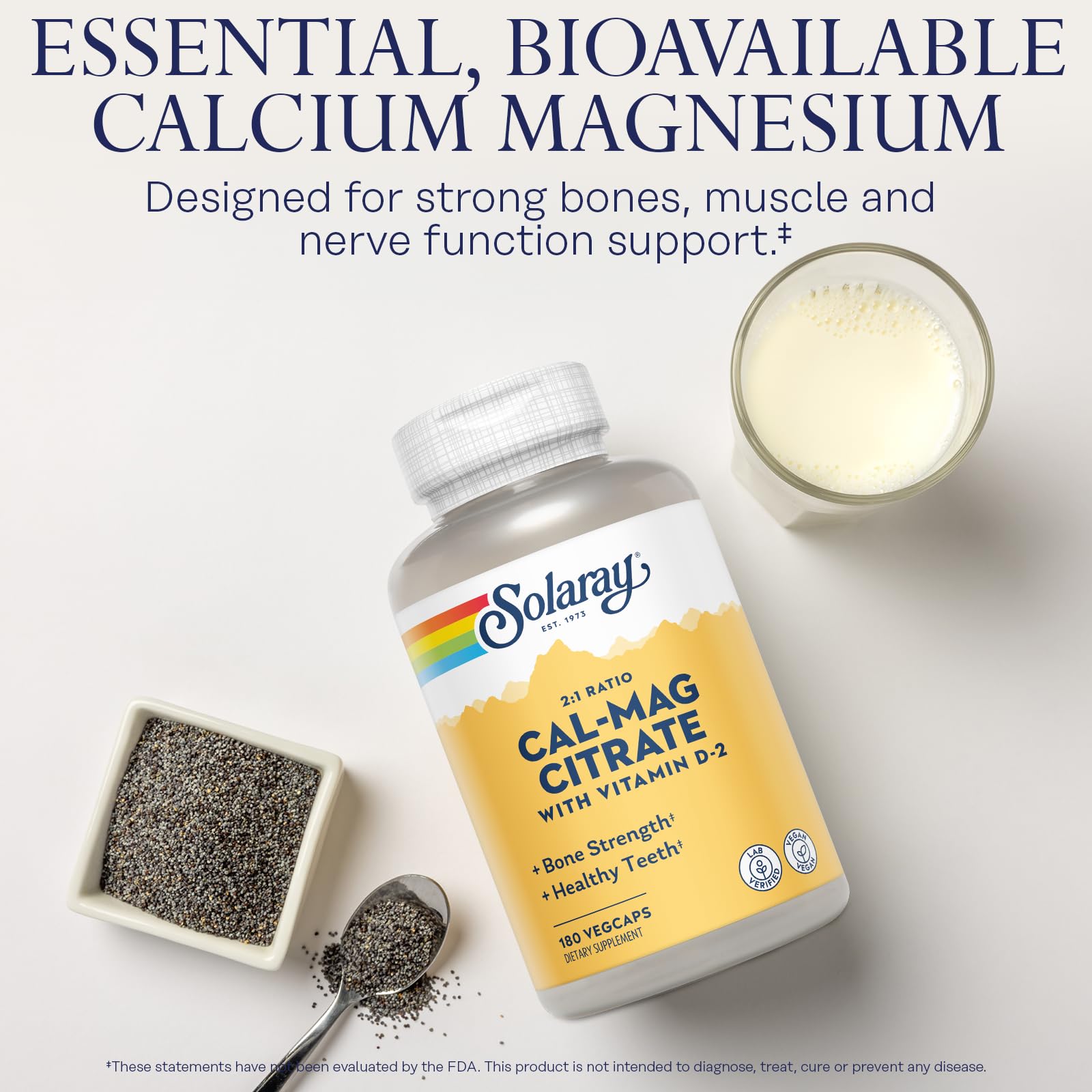 SOLARAY Calcium Magnesium with Vitamin D2 1000mg 500mg bottle label