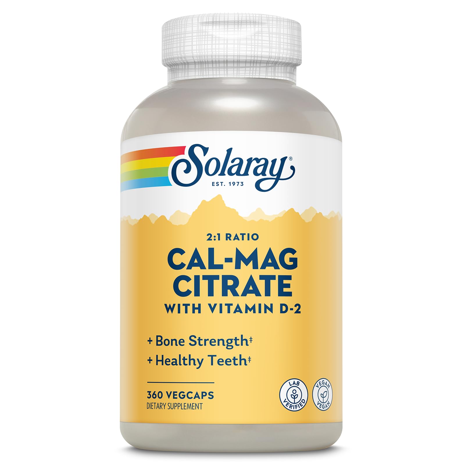 SOLARAY Calcium Magnesium with Vitamin D2 1000mg 500mg Capsules front view