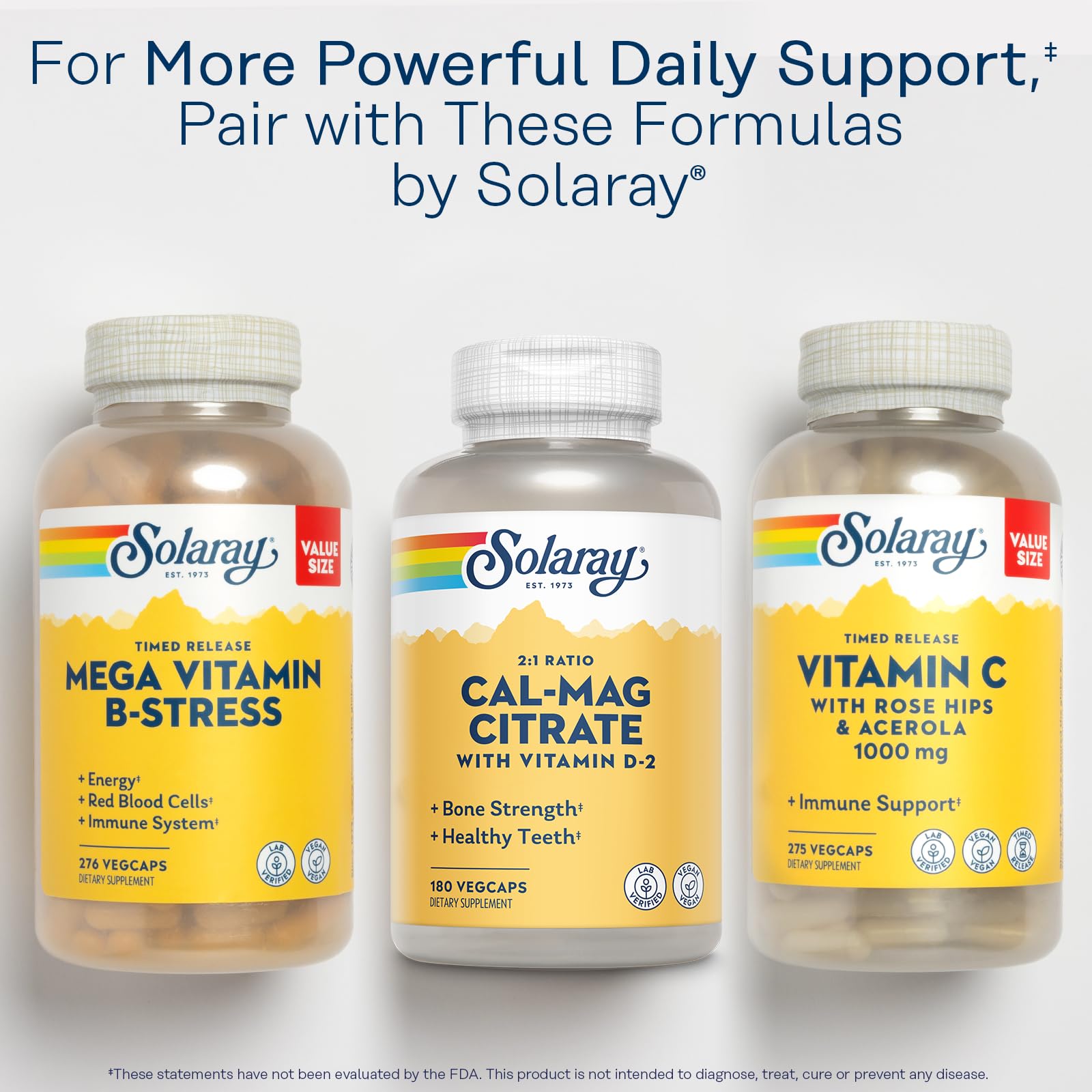 SOLARAY Calcium Magnesium with Vitamin D2 1000mg 500mg eco-friendly packaging