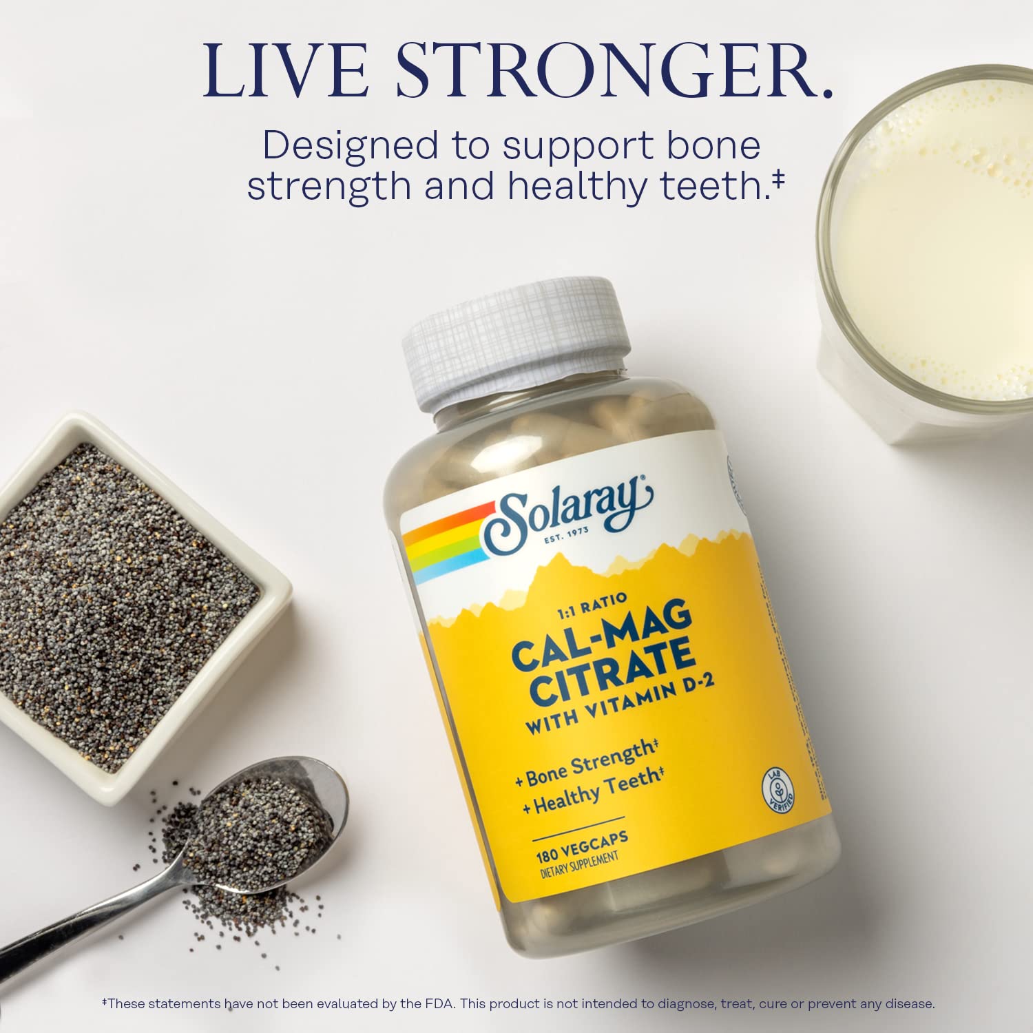SOLARAY Calcium Magnesium with Vitamin D2 1000mg supplement bottle with label