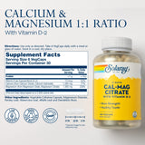 SOLARAY Calcium Magnesium with Vitamin D2 1000mg supplement side view