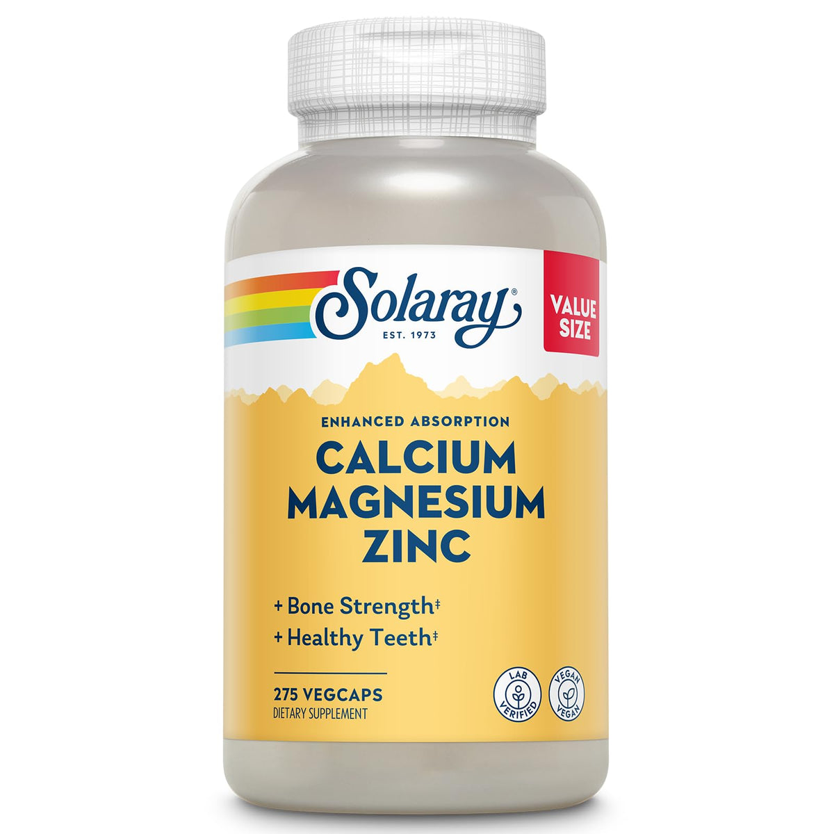 SOLARAY Calcium Magnesium Zinc Supplement front view