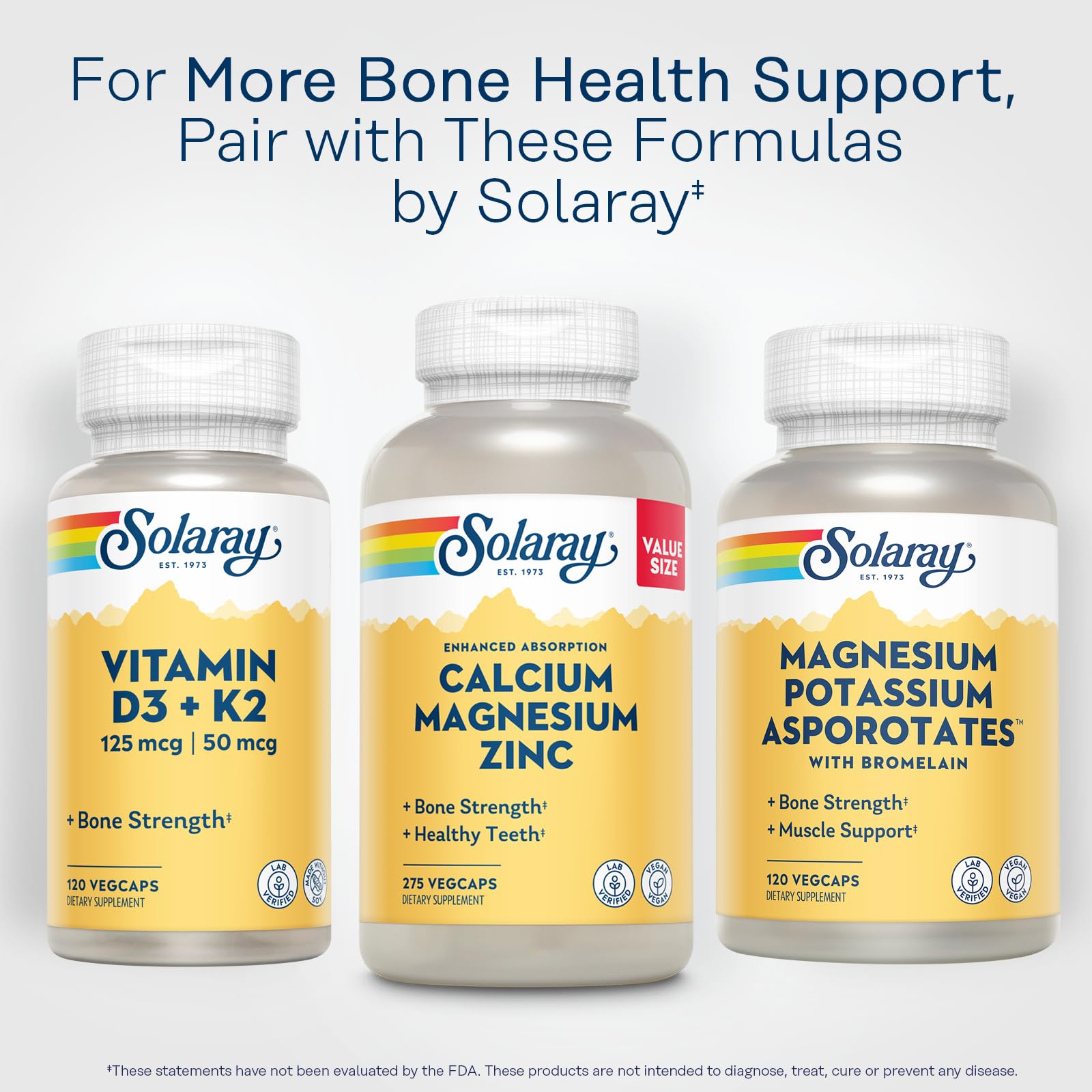 SOLARAY Calcium Magnesium Zinc Supplement on a wooden table