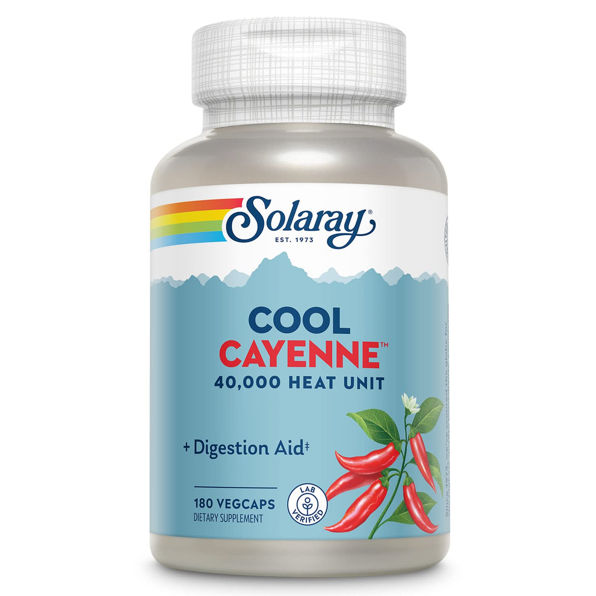 SOLARAY Cayenne Pepper Capsules front view with label