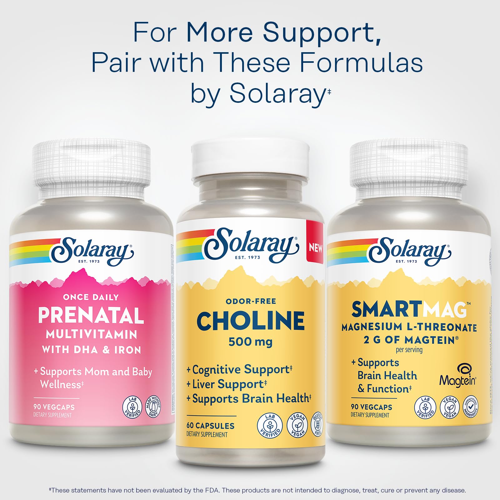 SOLARAY Choline 500mg vegan capsules on a wooden table