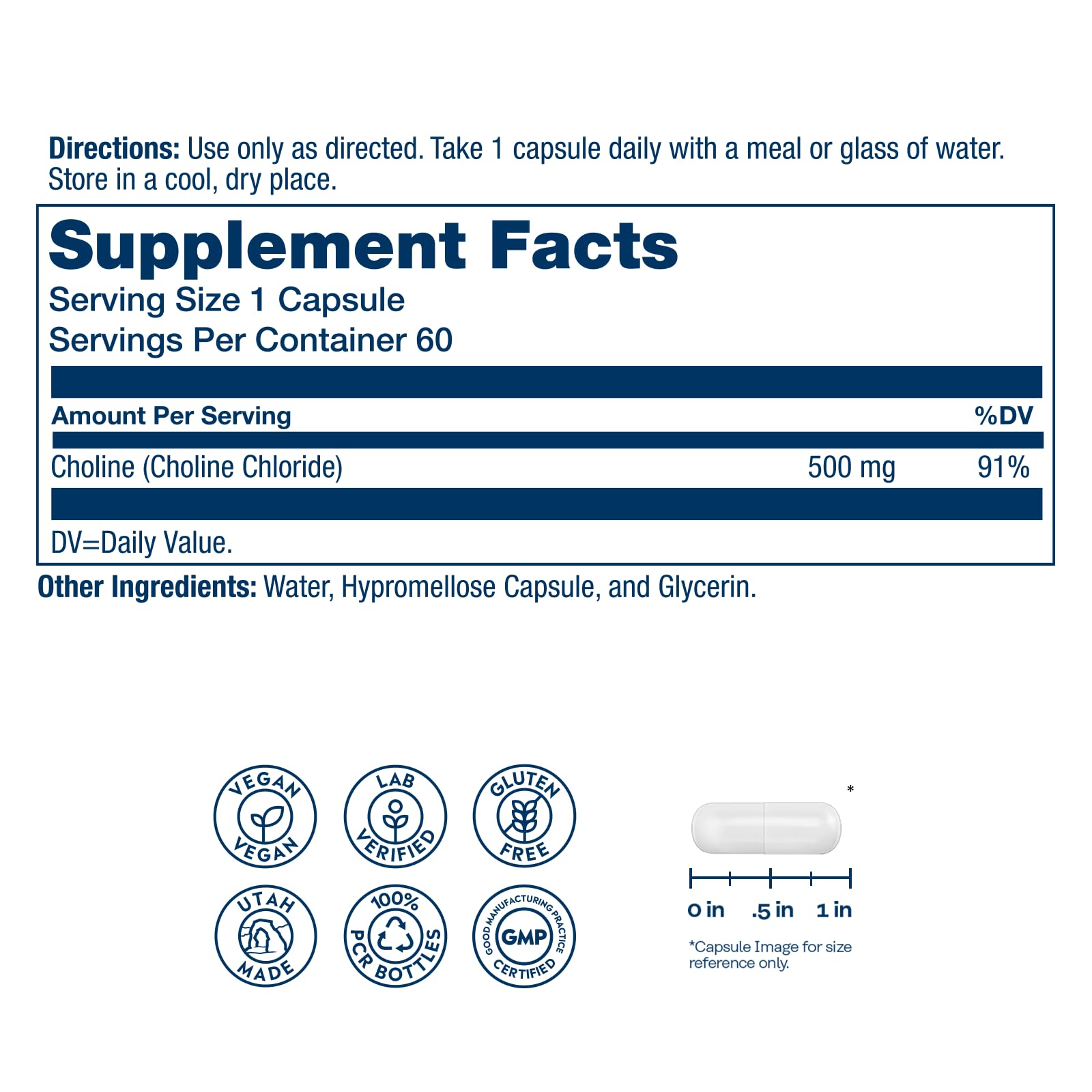 SOLARAY Choline 500mg vegan capsules side view