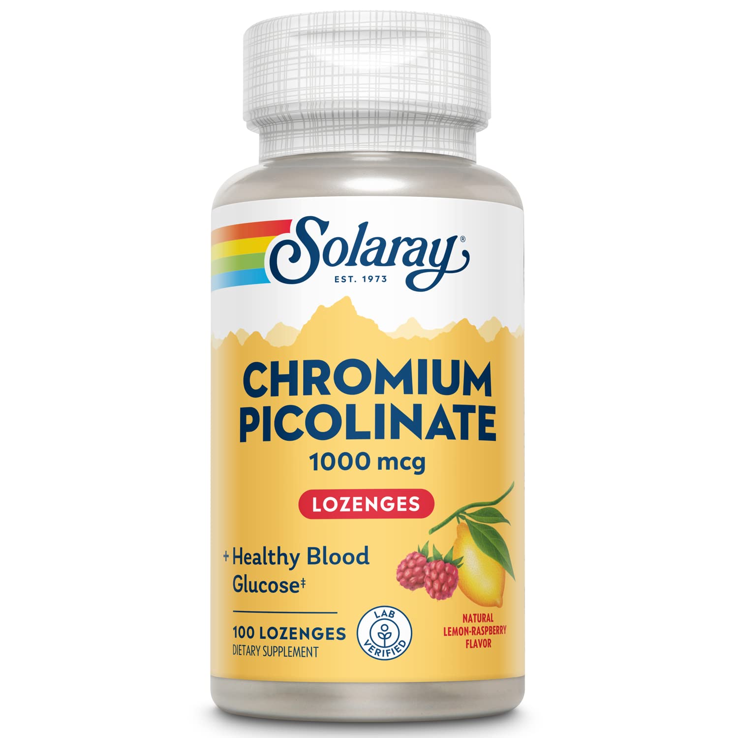 SOLARAY Chromium Picolinate 1000 mcg lozenge back view showing ingredients