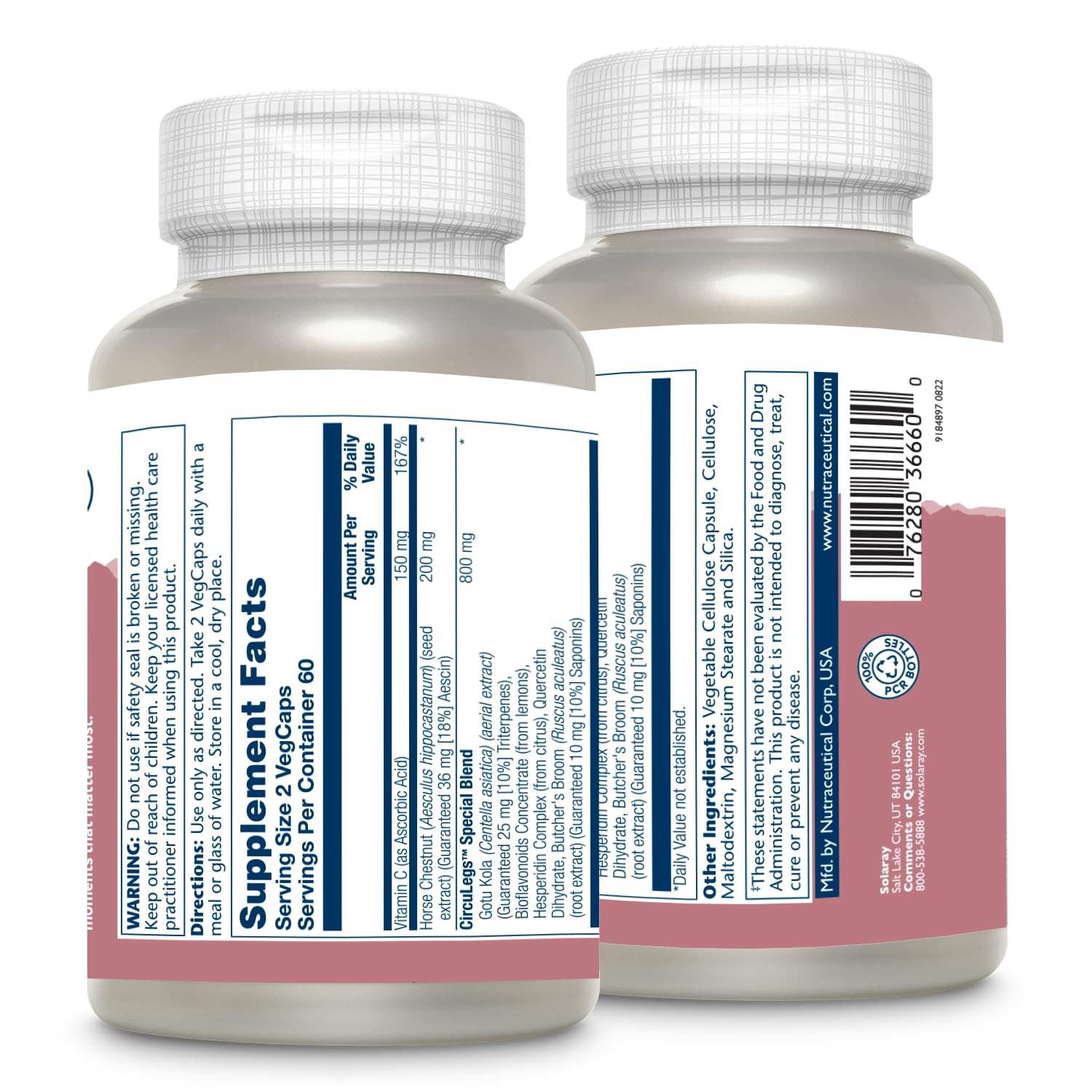 SOLARAY CircuLegs bottle side view showing label