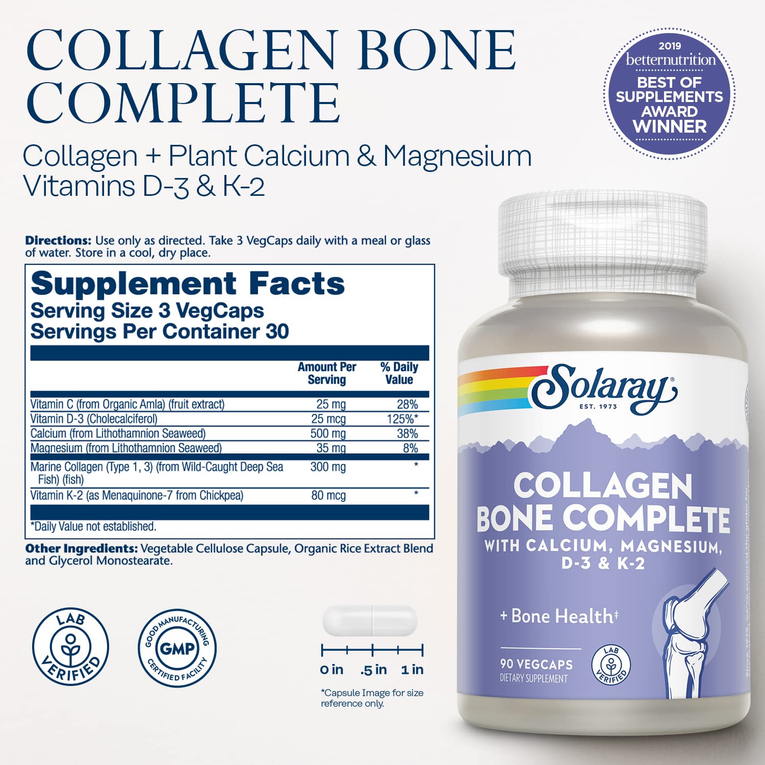 SOLARAY Collagen Bone Complete bottle side view