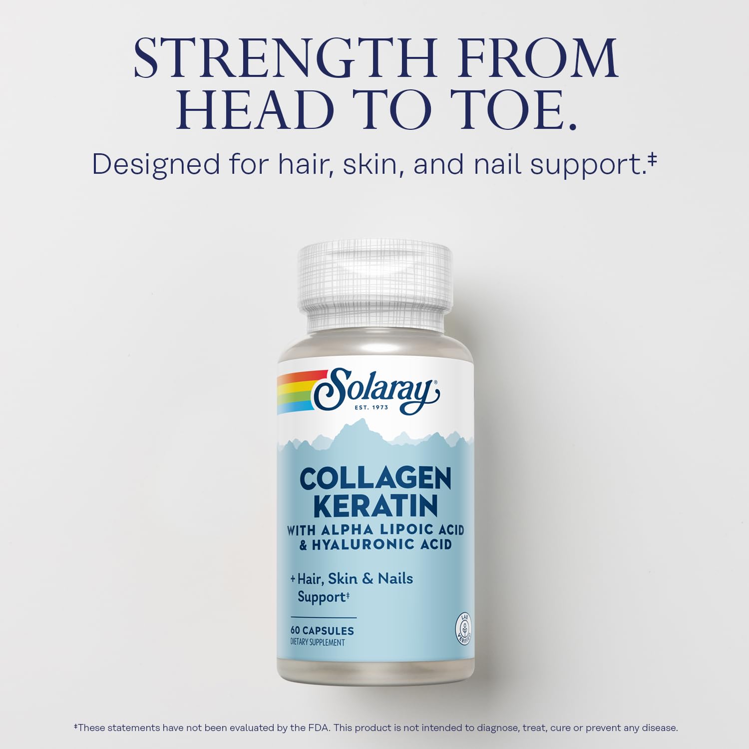 SOLARAY Collagen Keratin Capsules on a wooden table