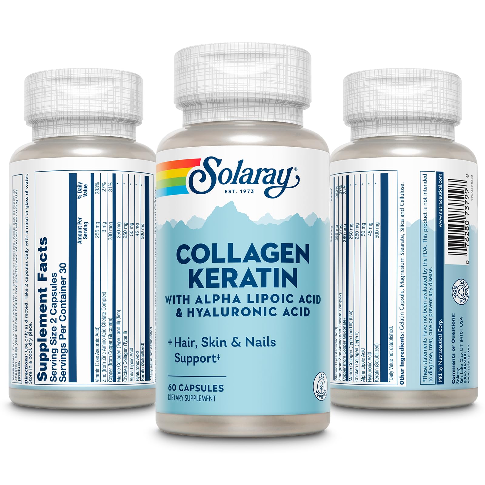 SOLARAY Collagen Keratin Capsules with a measuring spoon