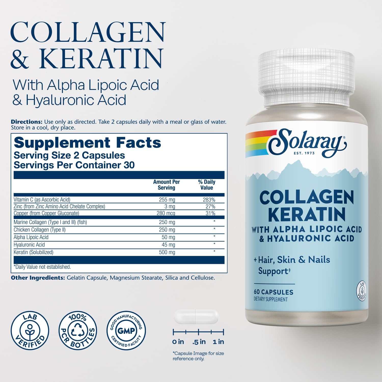 SOLARAY Collagen Keratin Capsules with ingredients list
