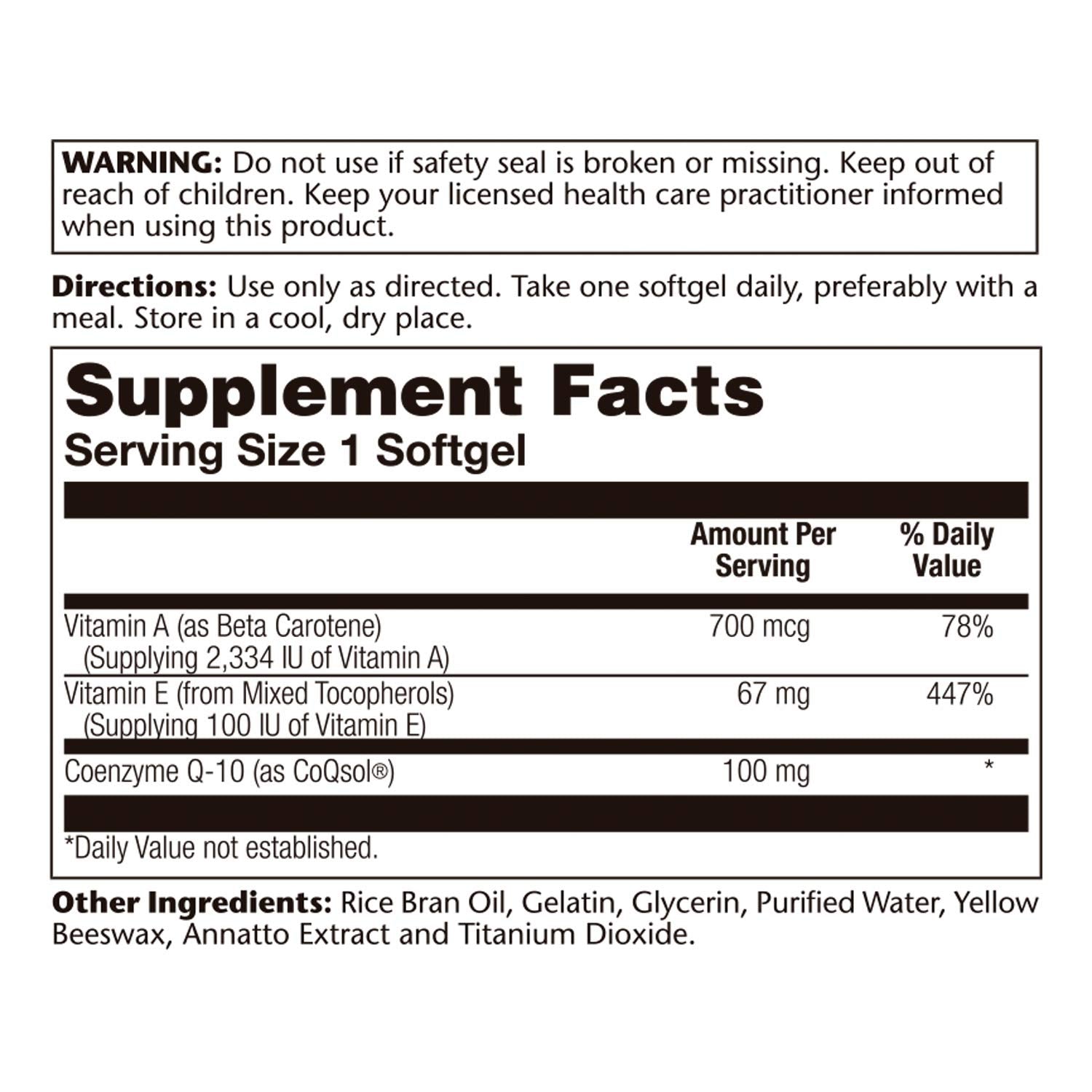SOLARAY CoQ10 100mg Advanced Formula 60 Capsules back view