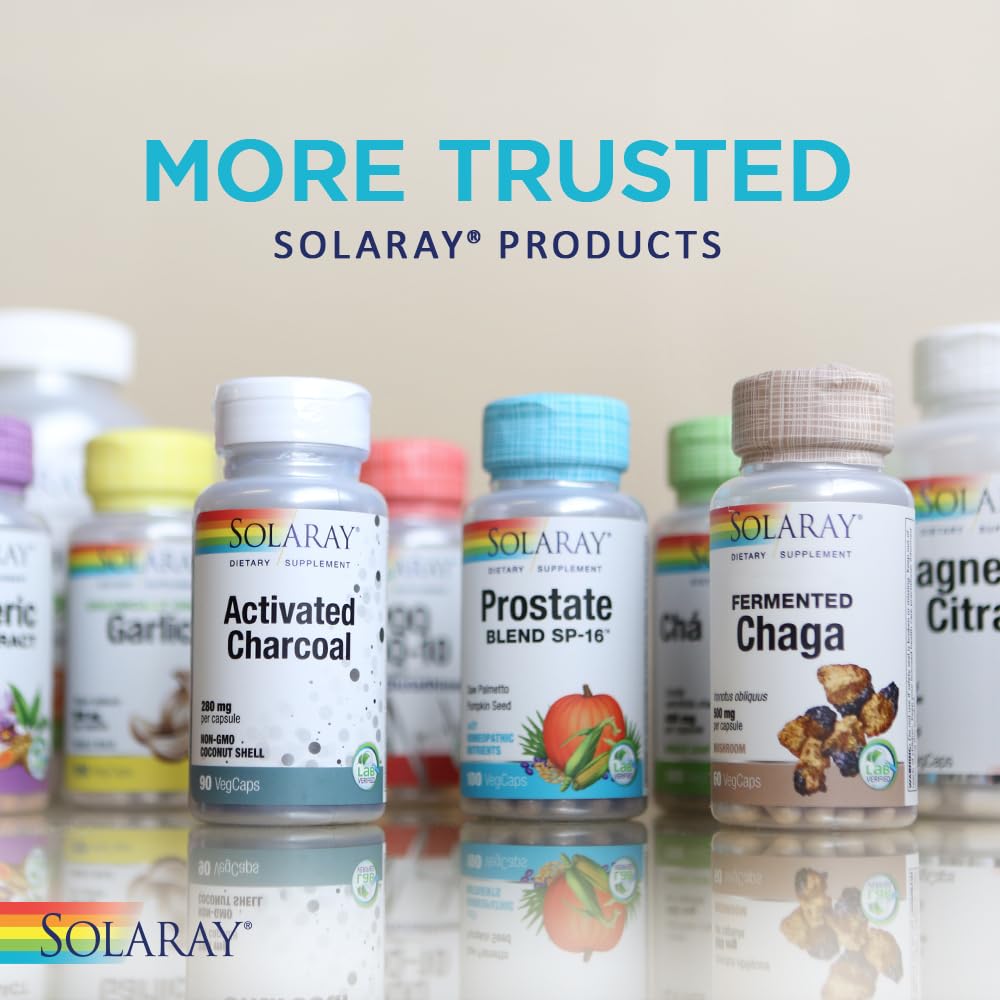 SOLARAY CoQ10 Supplement capsules in a hand for size reference