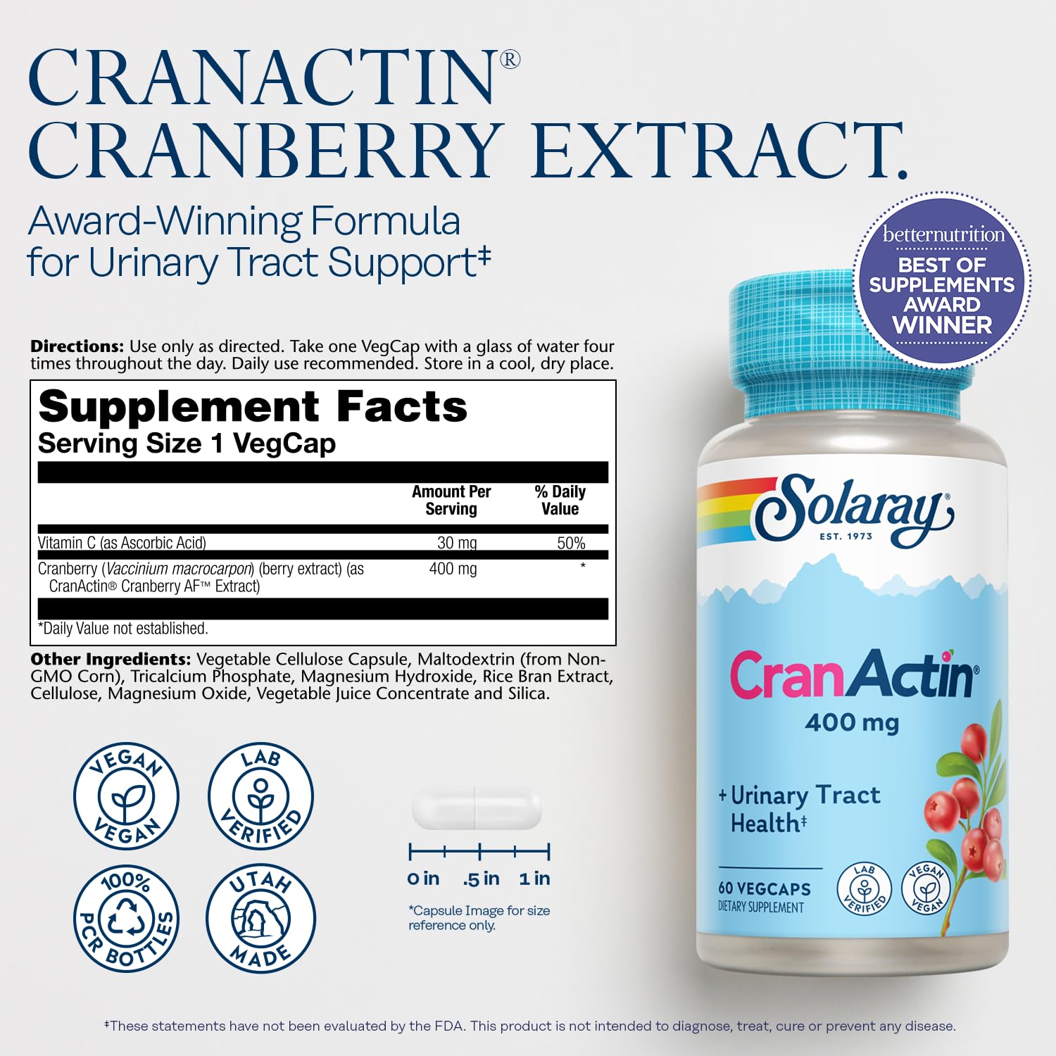 SOLARAY CranActin bottle showing label and contents