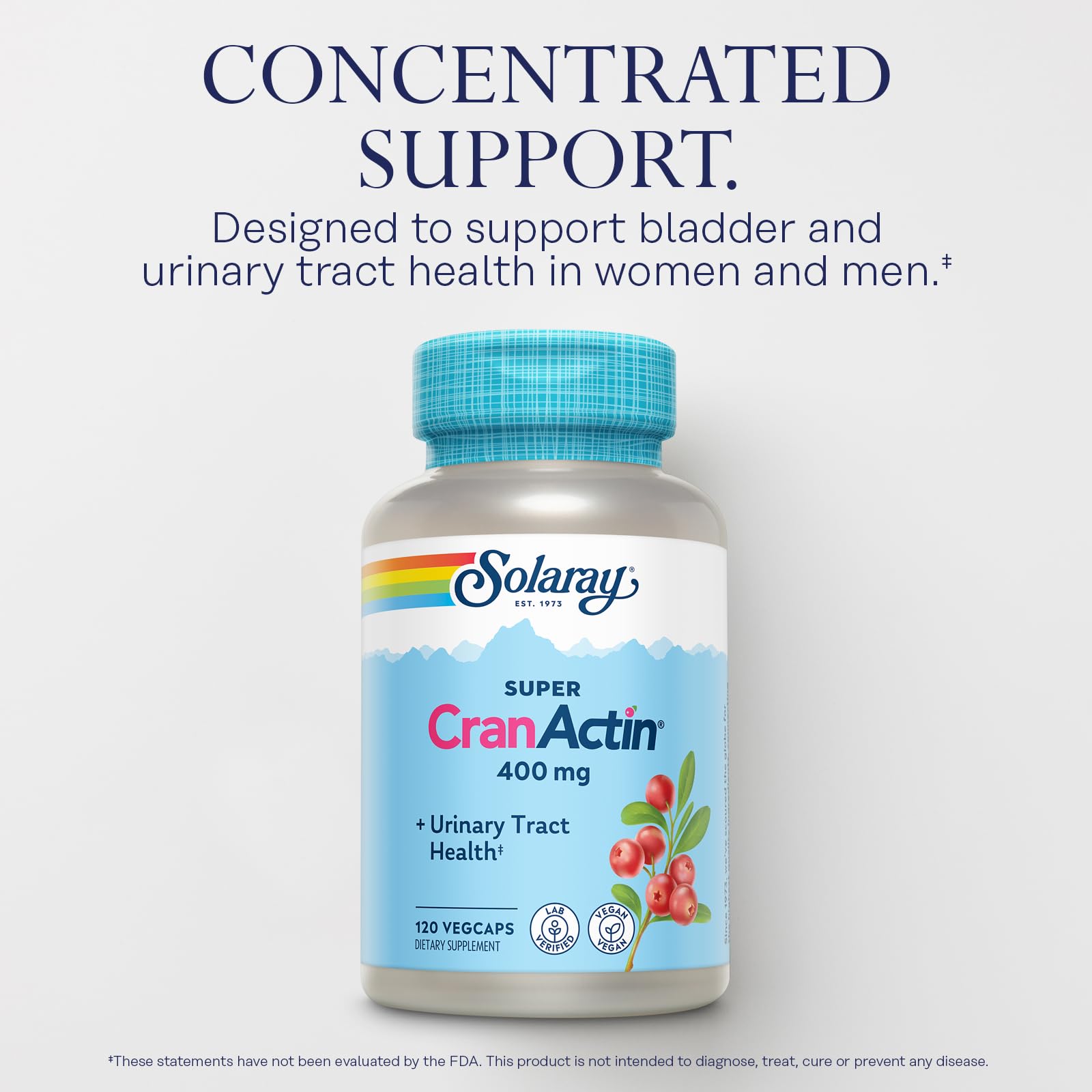 SOLARAY CranActin Cranberry Extract Capsules 400mg bottle with label