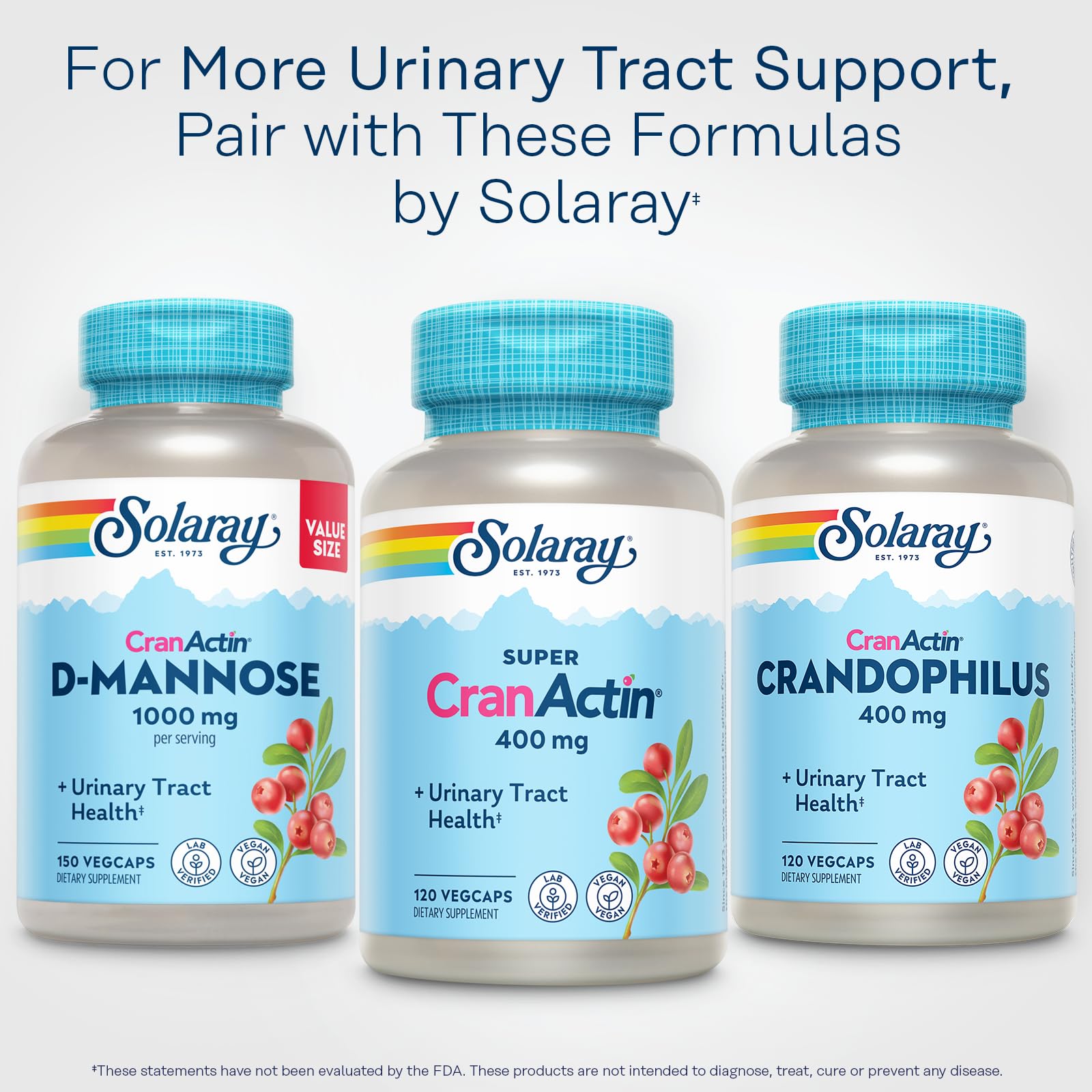 SOLARAY CranActin Cranberry Extract Capsules 400mg eco-friendly packaging