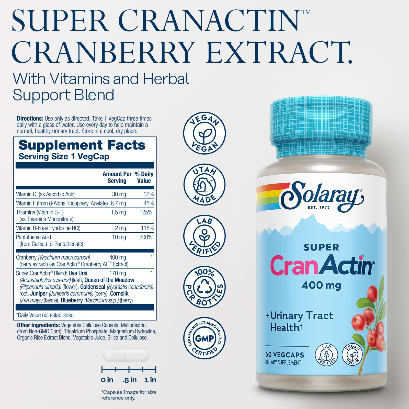 SOLARAY CranActin Cranberry Supplement 77g side view