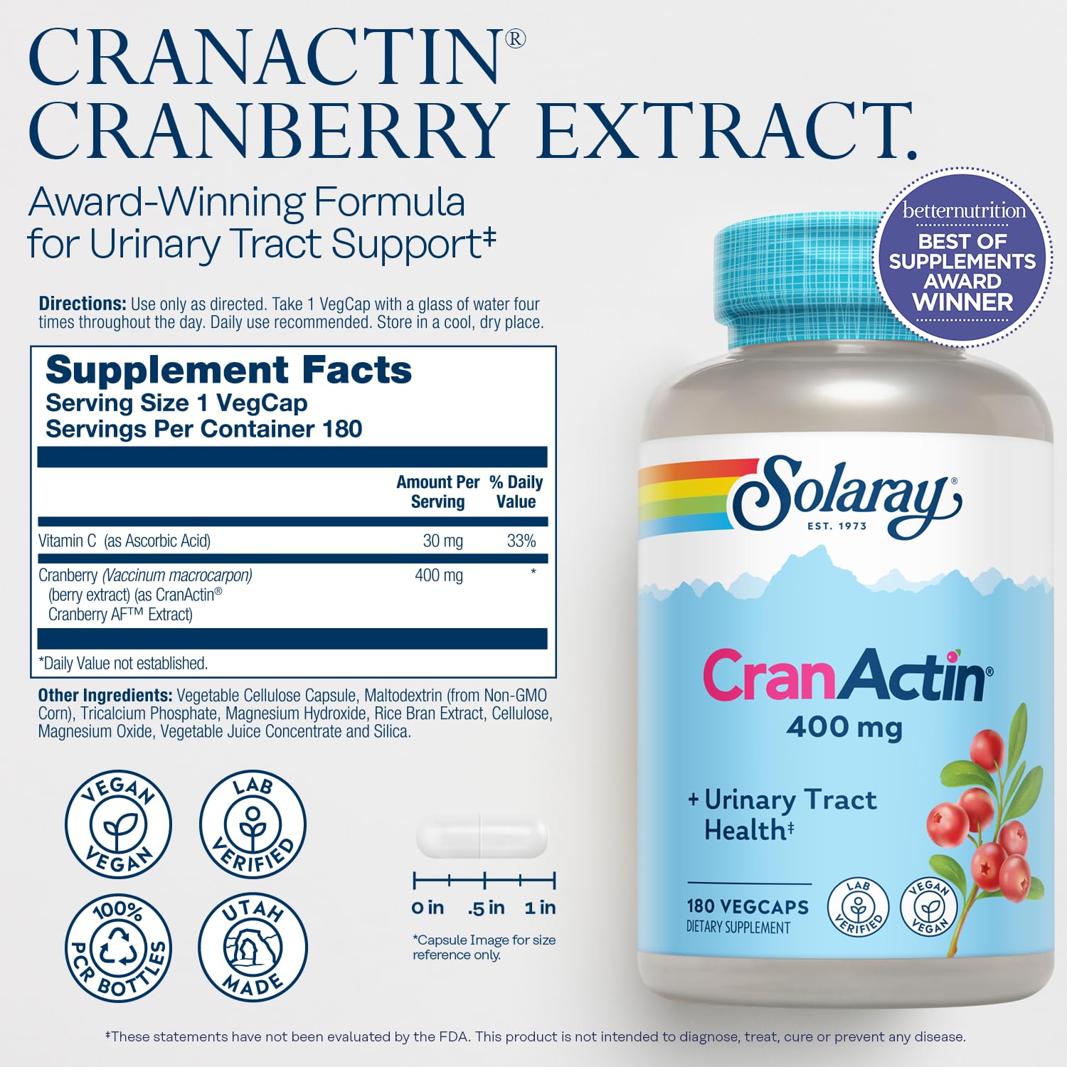 SOLARAY Cranberry Dietary Supplement 172g packaging