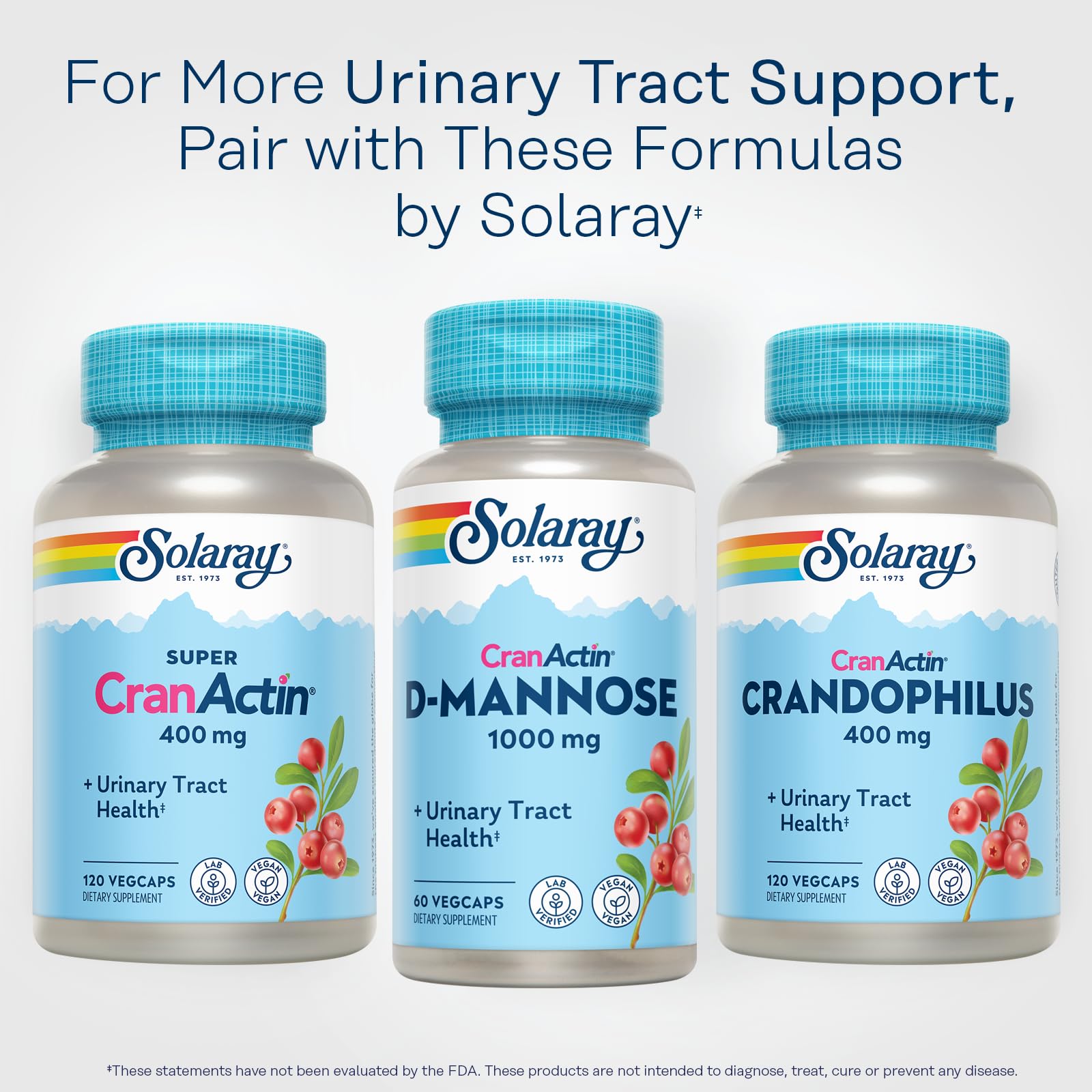 SOLARAY Cranberry Supplement displayed with fresh cranberries