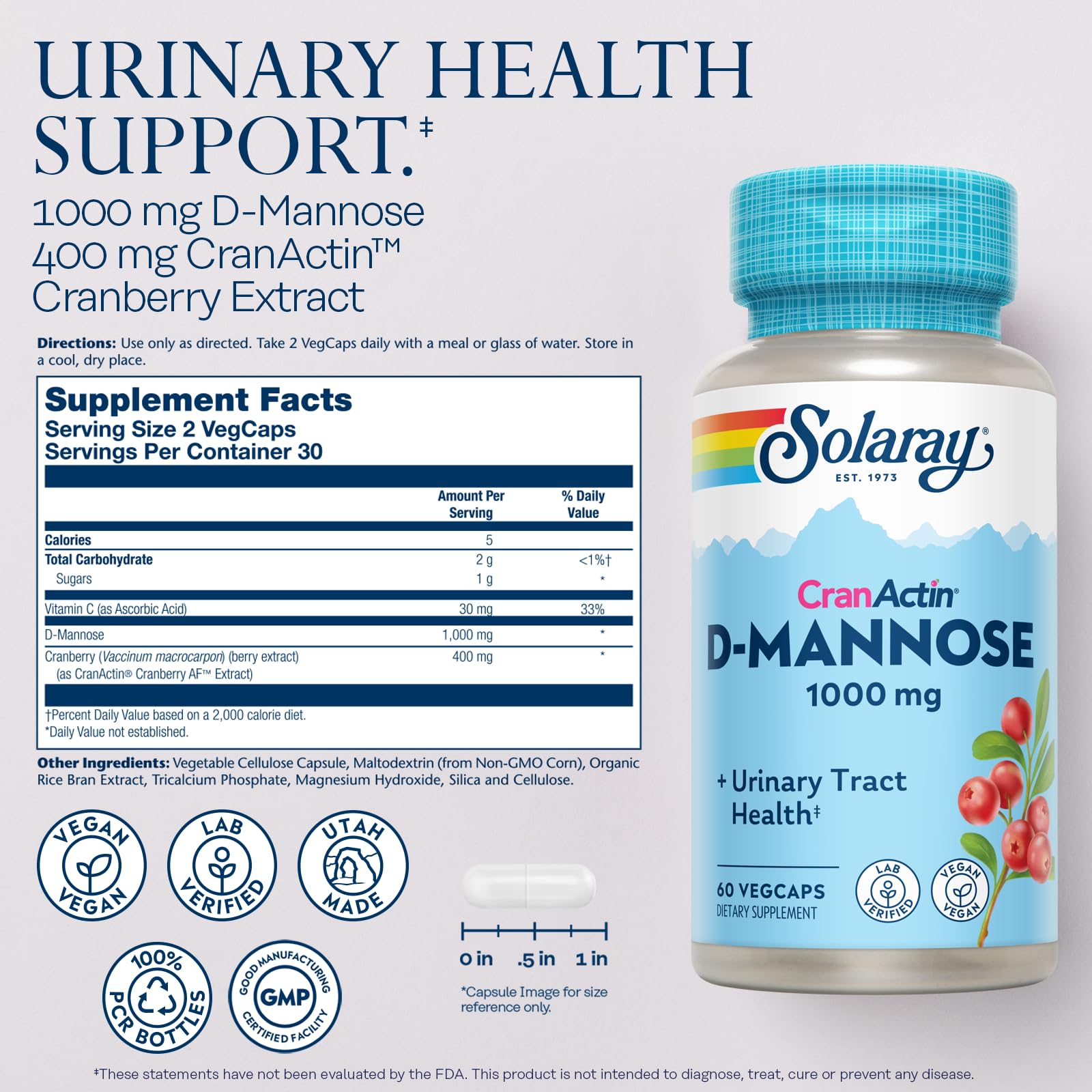 SOLARAY Cranberry Supplement side view showing ingredients