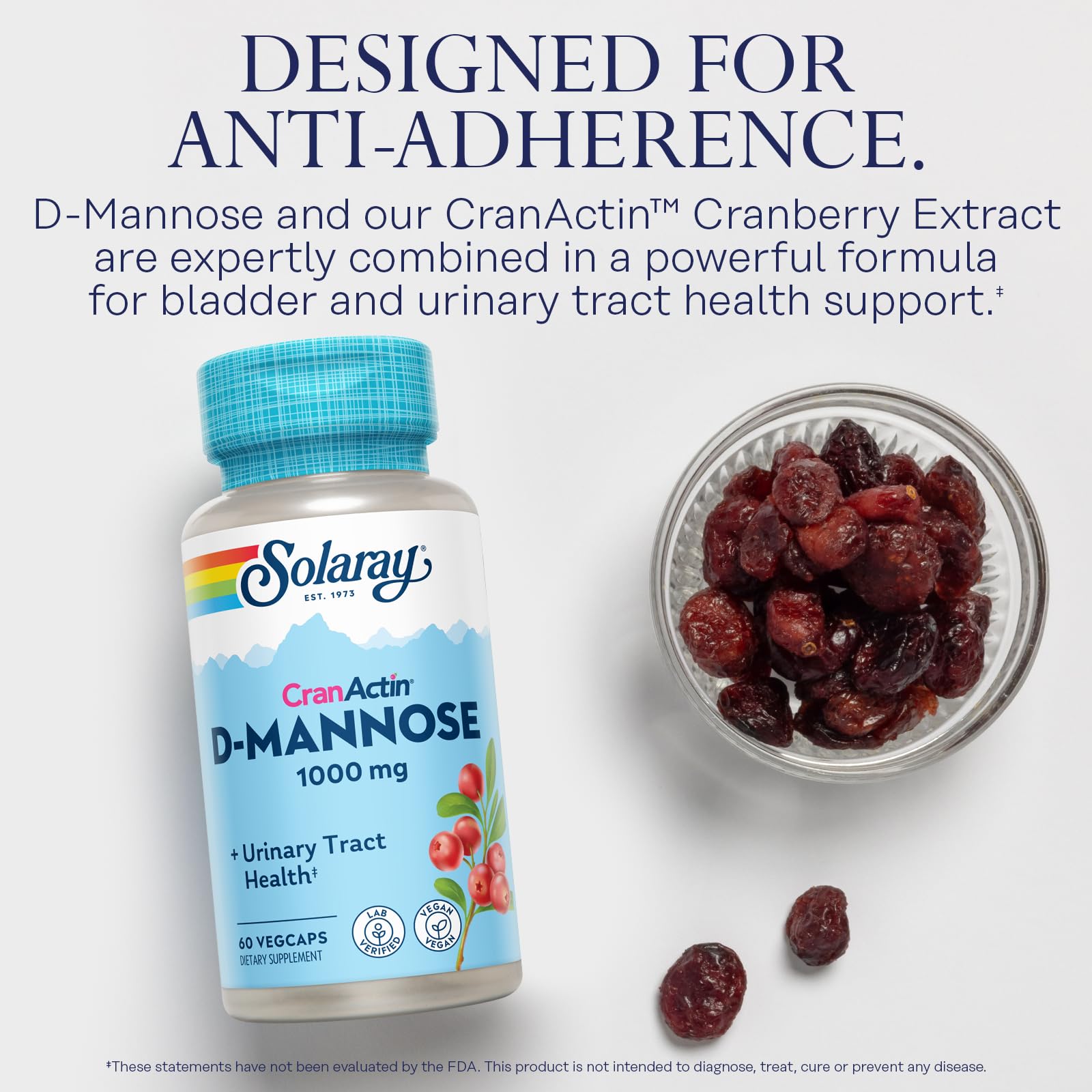 SOLARAY Cranberry Supplement with D-Mannose 1000 mg label