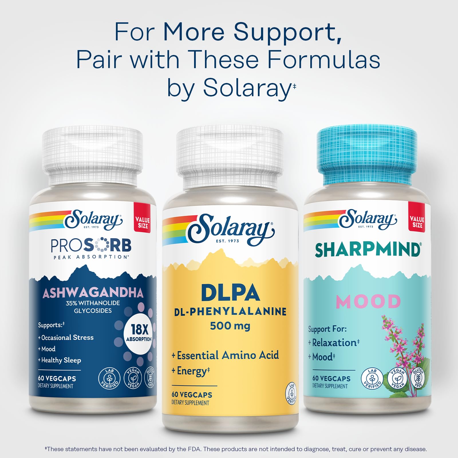 SOLARAY DL-Phenylalanine 60 Veg Capsules with glass of water