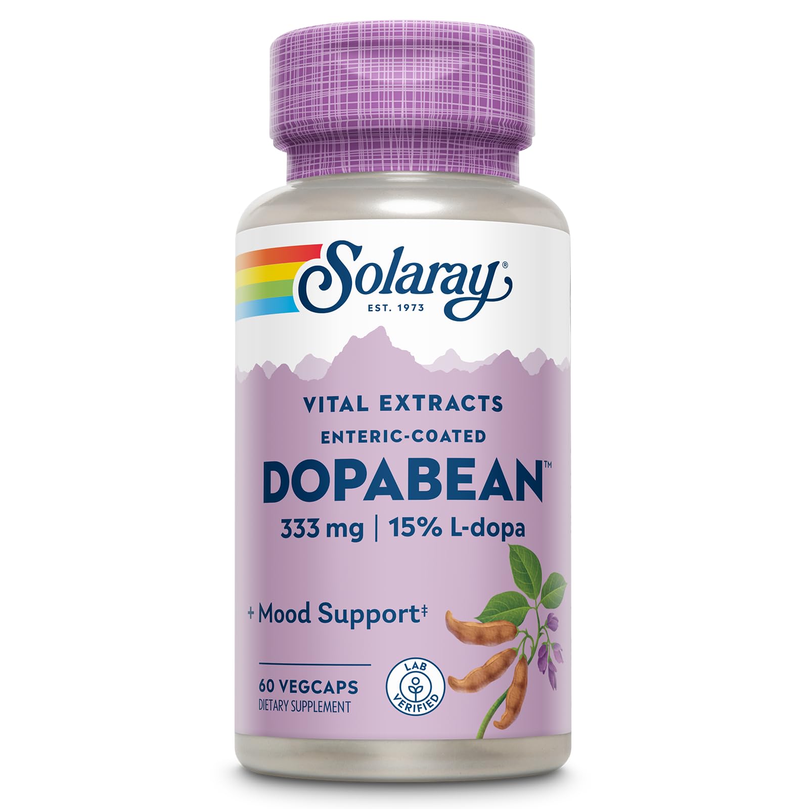 SOLARAY Dopabean Mucuna Pruriens 333mg capsule bottle front view