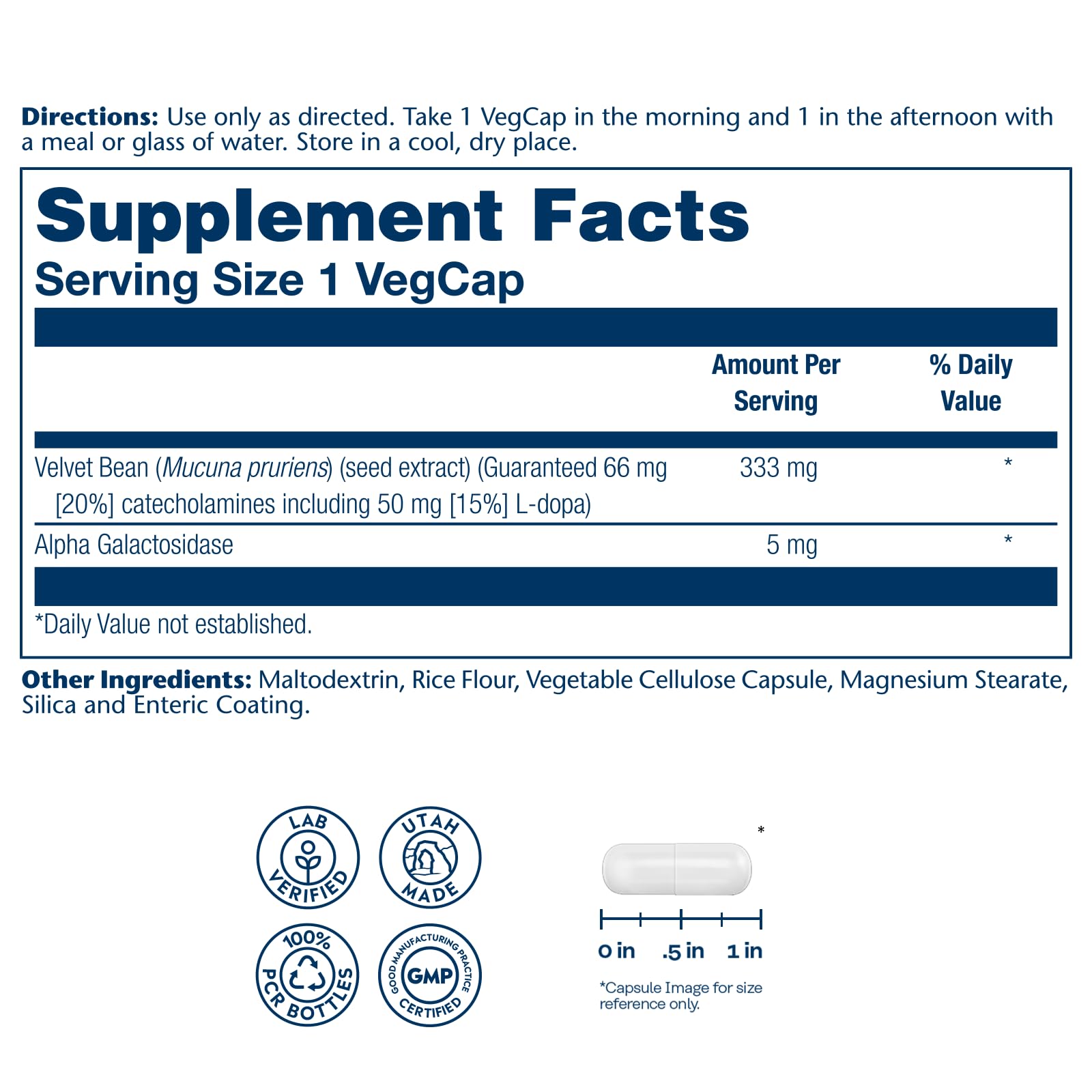 SOLARAY Dopabean Mucuna Pruriens 333mg capsule bottle side view