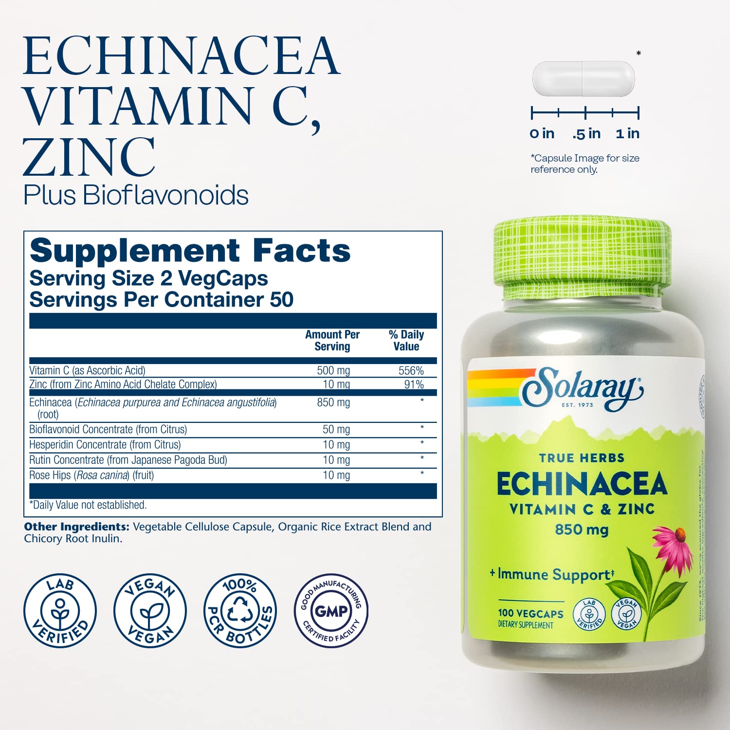 SOLARAY Echinacea capsules showing the label and dosage