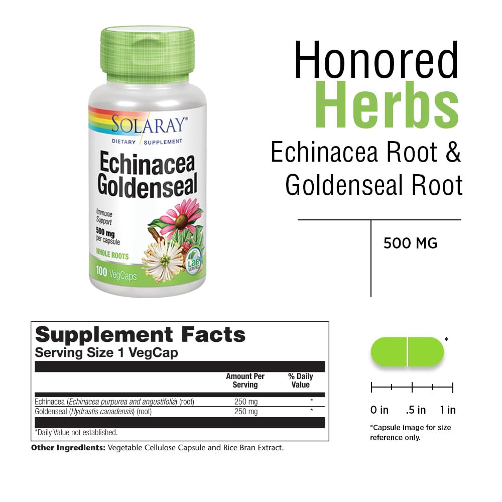 SOLARAY Echinacea & Goldenseal Herbal Supplement bottle with label
