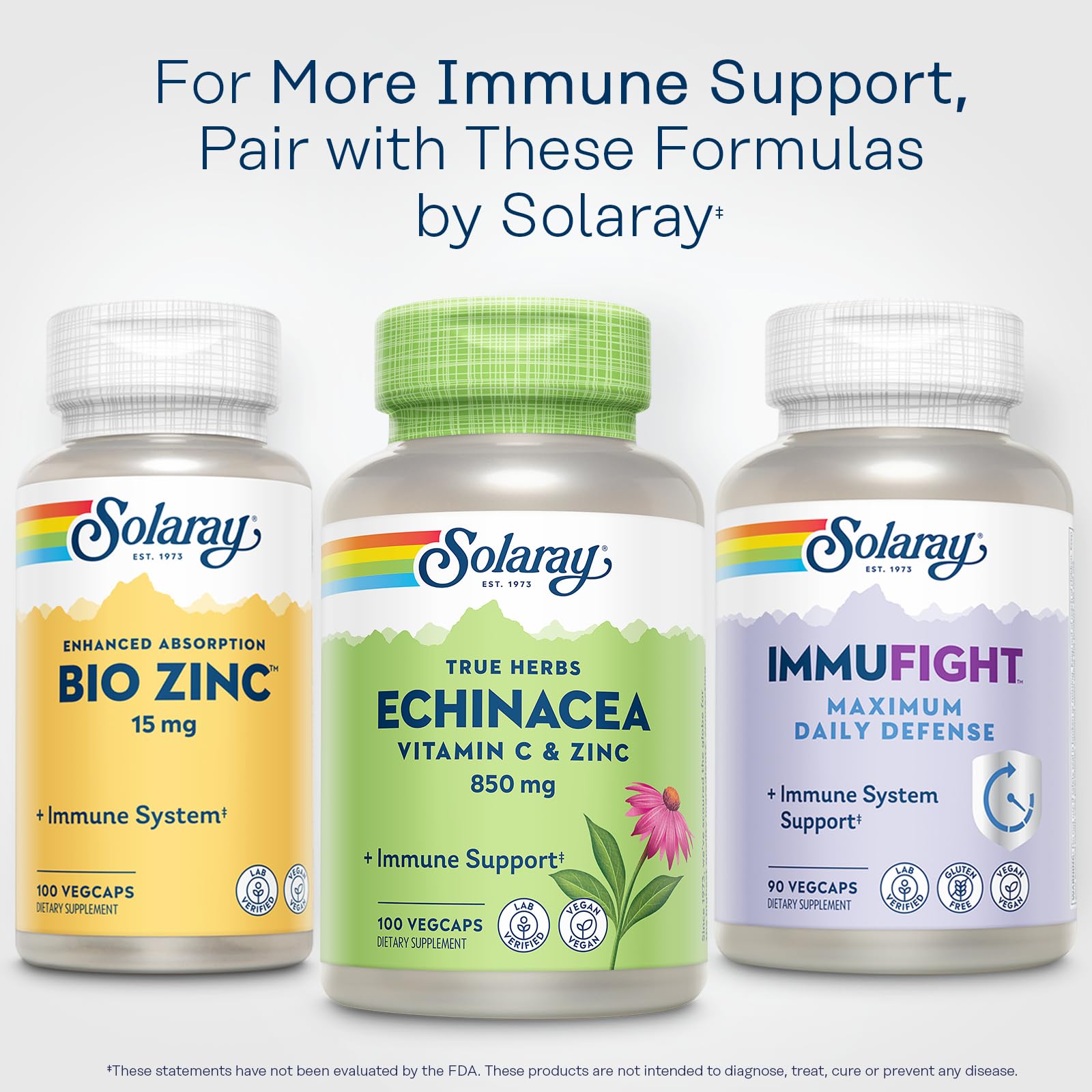 SOLARAY Echinacea with Vitamin C & Zinc capsules in a hand