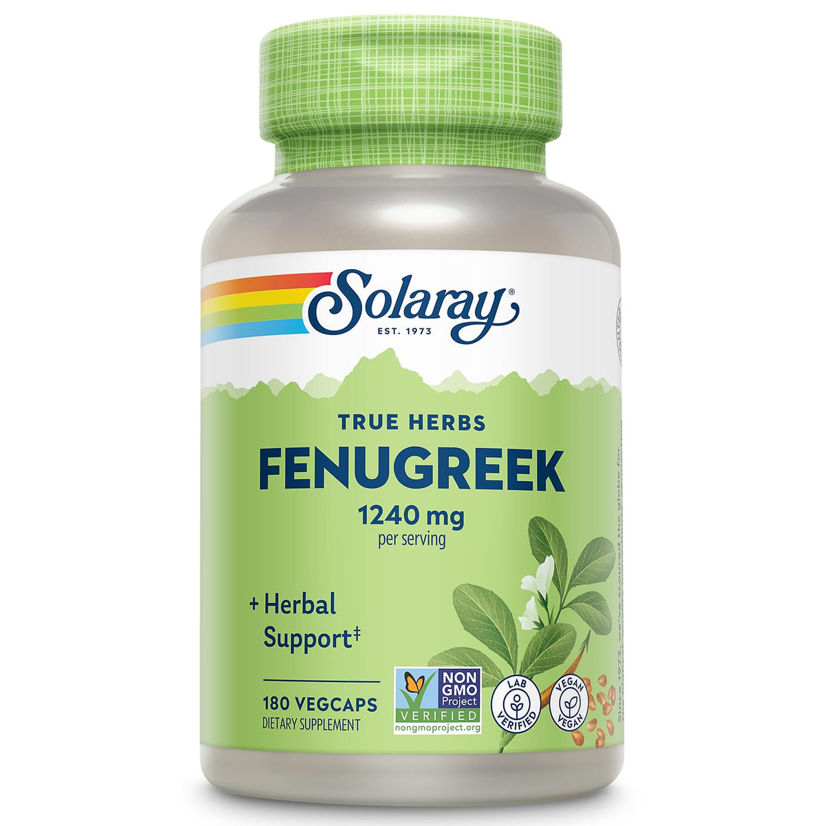 SOLARAY Fenugreek Supplement 1240mg 90 VegCaps front view