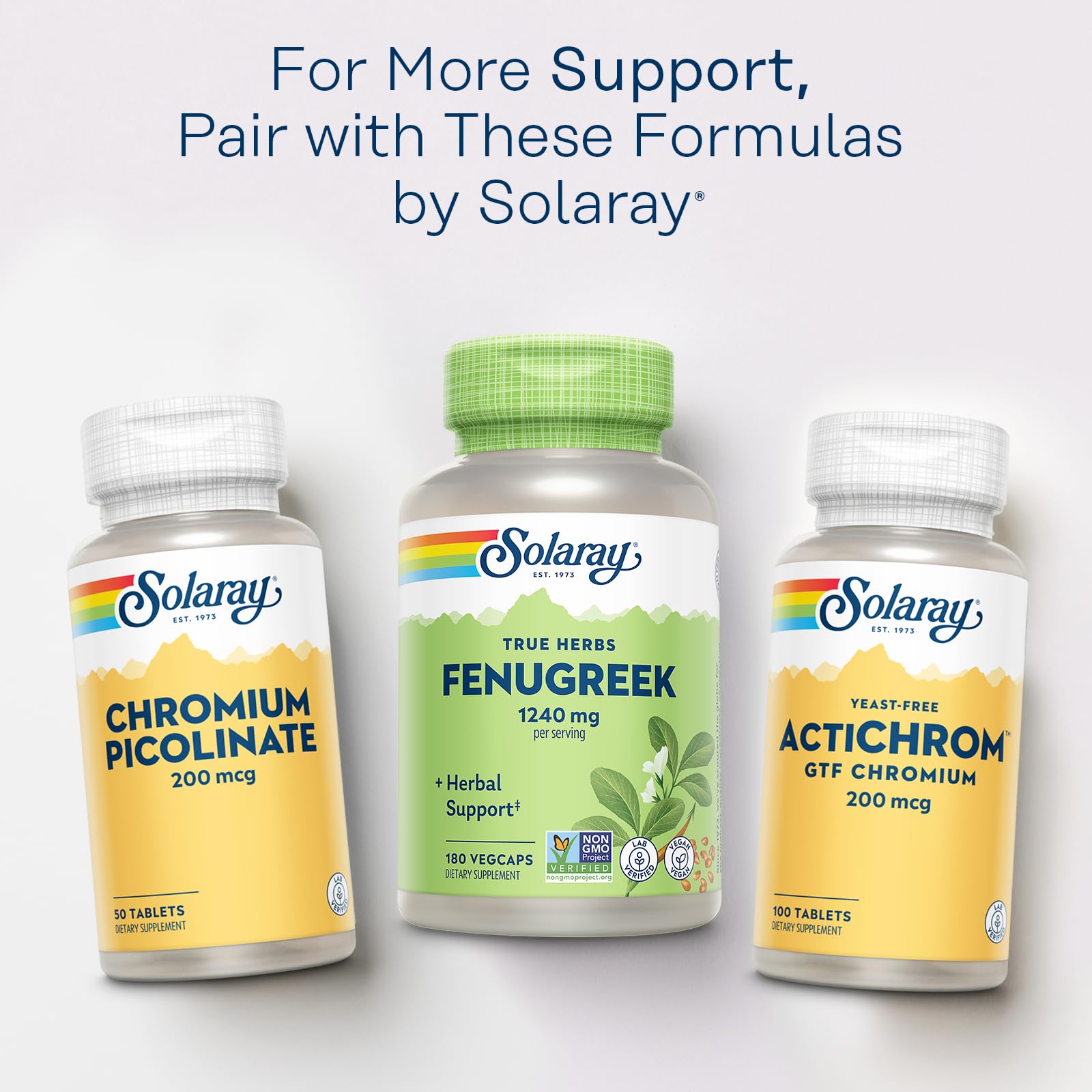 SOLARAY Fenugreek Supplement on a wooden table