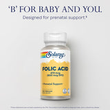 SOLARAY Folic Acid Supplement 470 mcg capsules on a wooden table