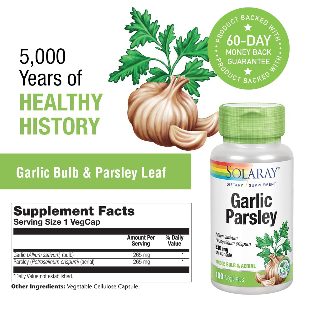 SOLARAY Garlic & Parsley capsules close-up