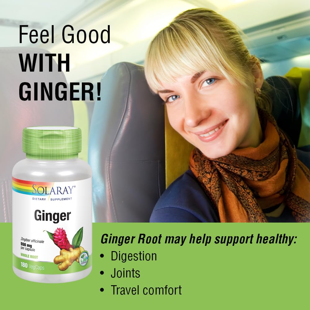 SOLARAY Ginger Root Capsules 1100mg bottle on a table