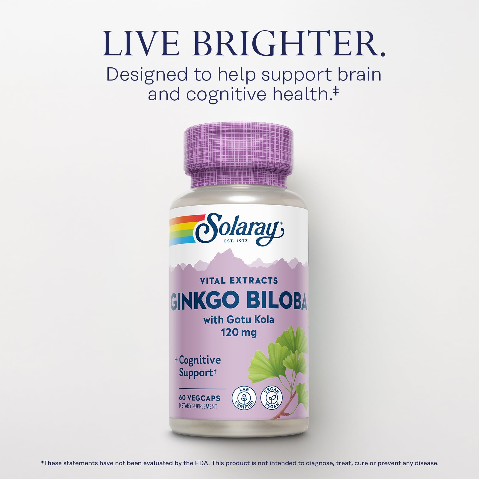 SOLARAY Ginkgo Biloba Capsules back view with supplement facts