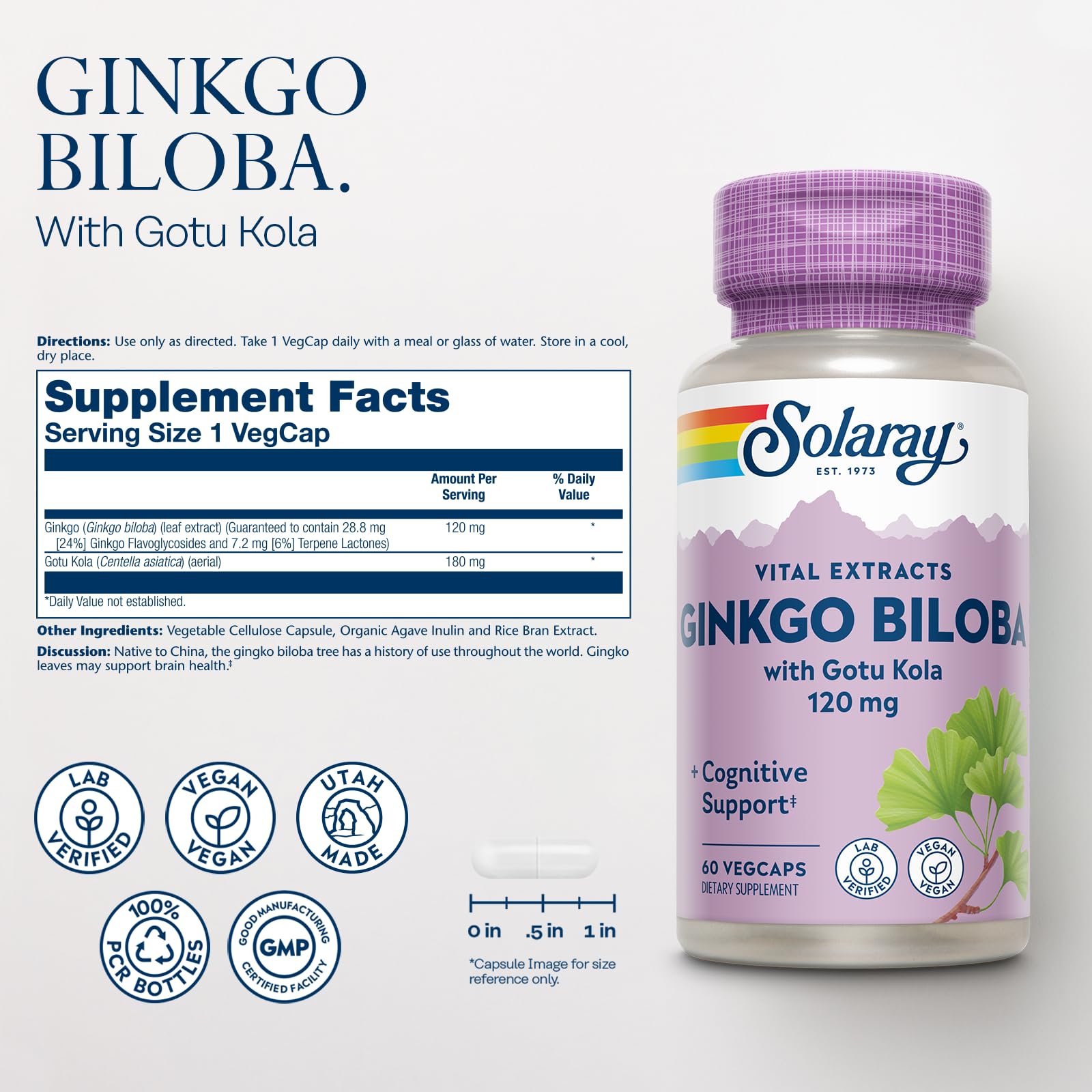 SOLARAY Ginkgo Biloba Capsules side view showing ingredients