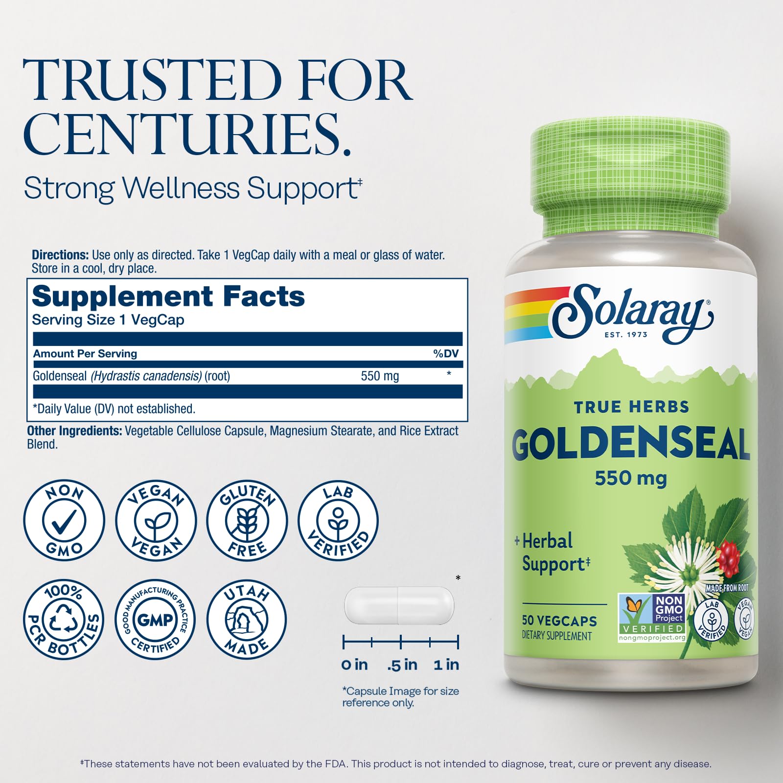 SOLARAY Goldenseal Capsules 550mg bottle with label