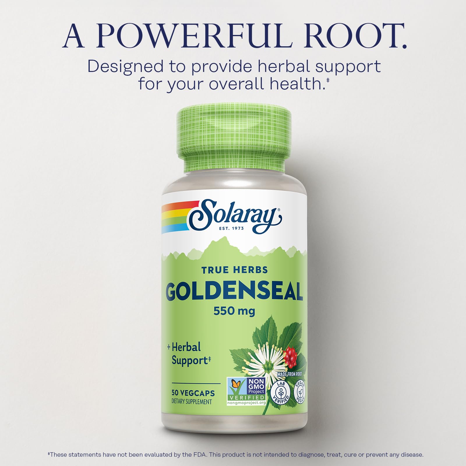 SOLARAY Goldenseal Capsules 550mg side view