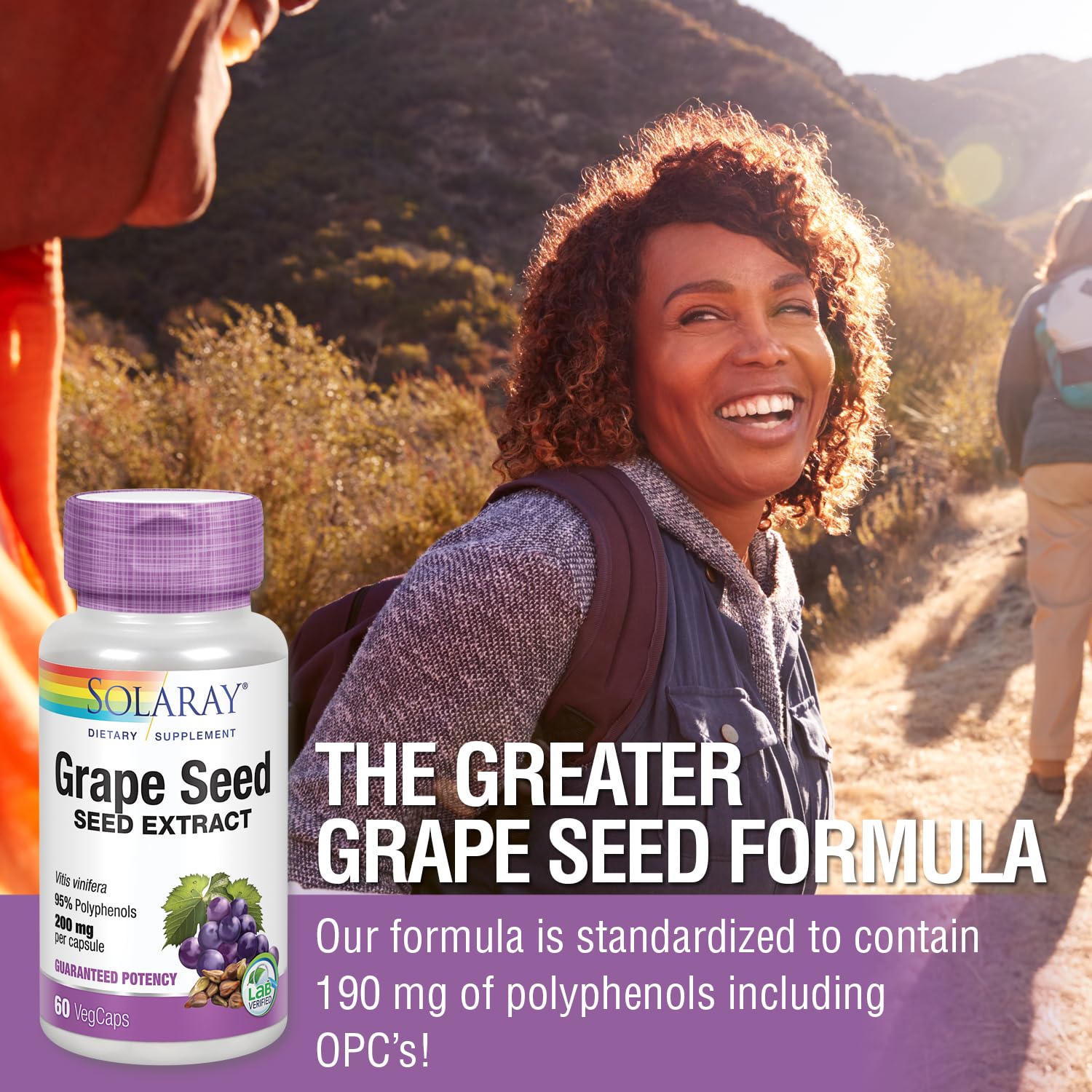SOLARAY Grape Seed Extract 190mg capsules back view